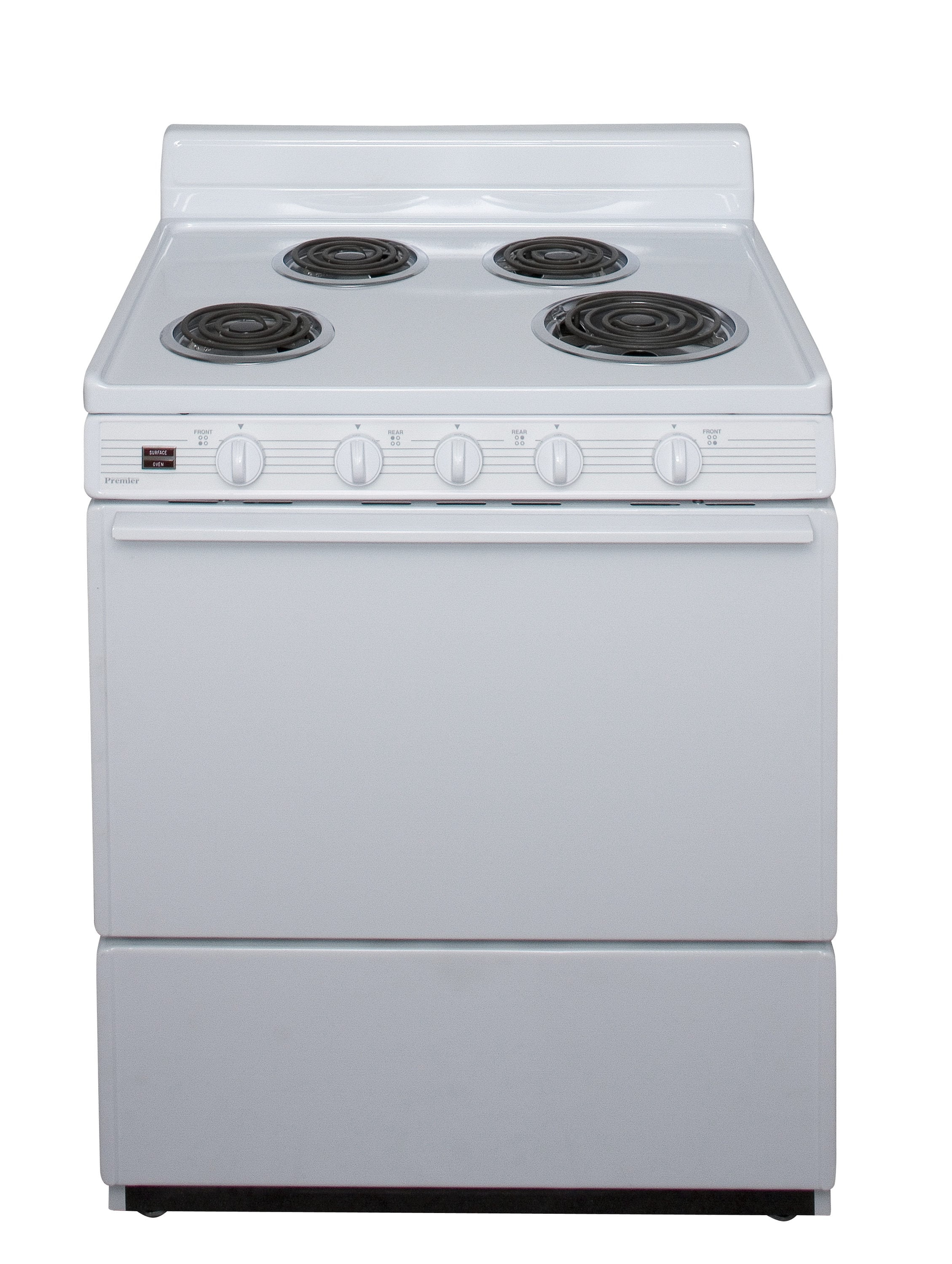 Estufa eléctrica independiente de 30 pulgadas con 4 quemadores y 3.9 pies cúbicos en color blanco.