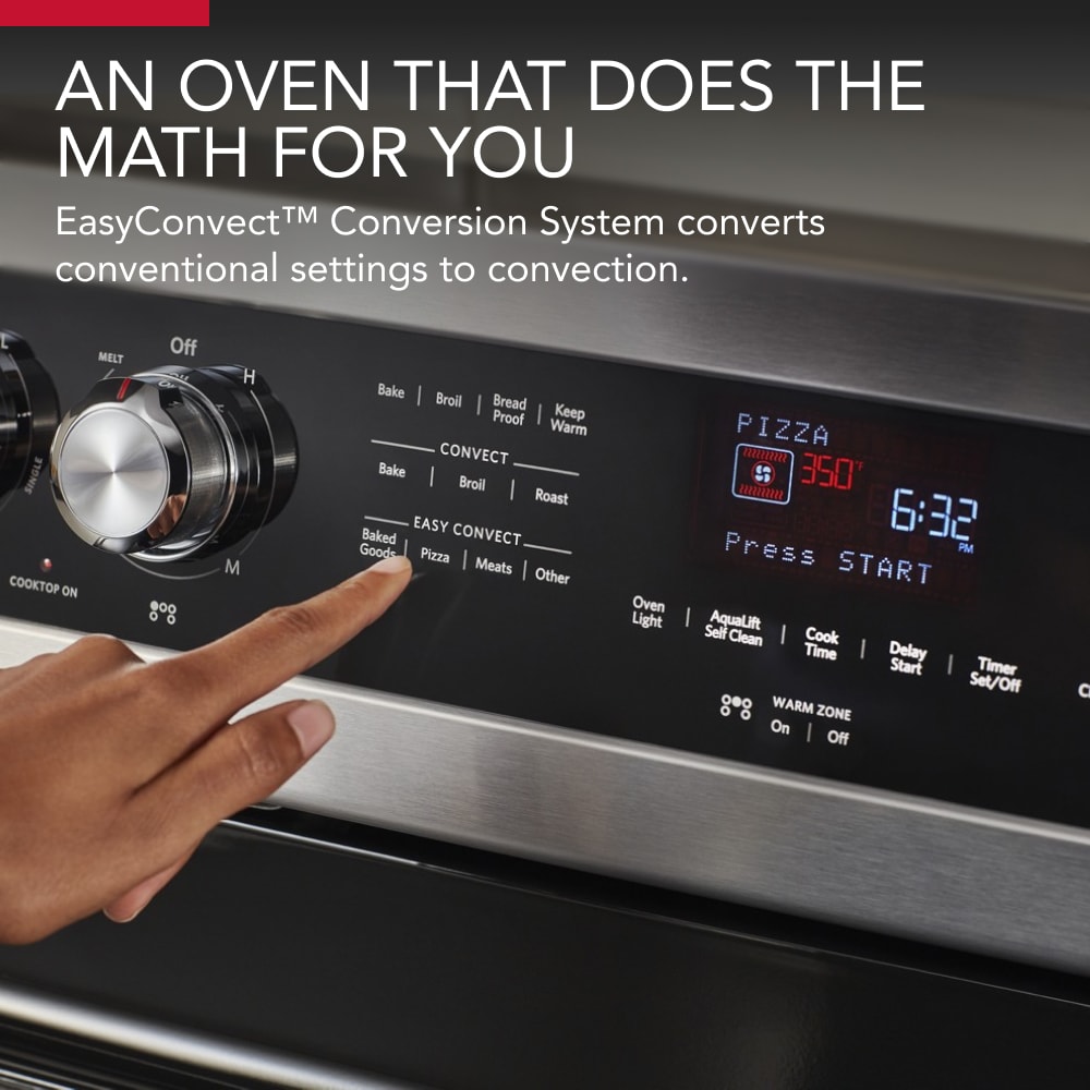 Estufa eléctrica independiente de 30 pulgadas con tapa de vidrio, 5 quemadores y horno de convección de 6.4 pies cúbicos (acero inoxidable con acabado PRINTSHIELD) KFEG504KPS