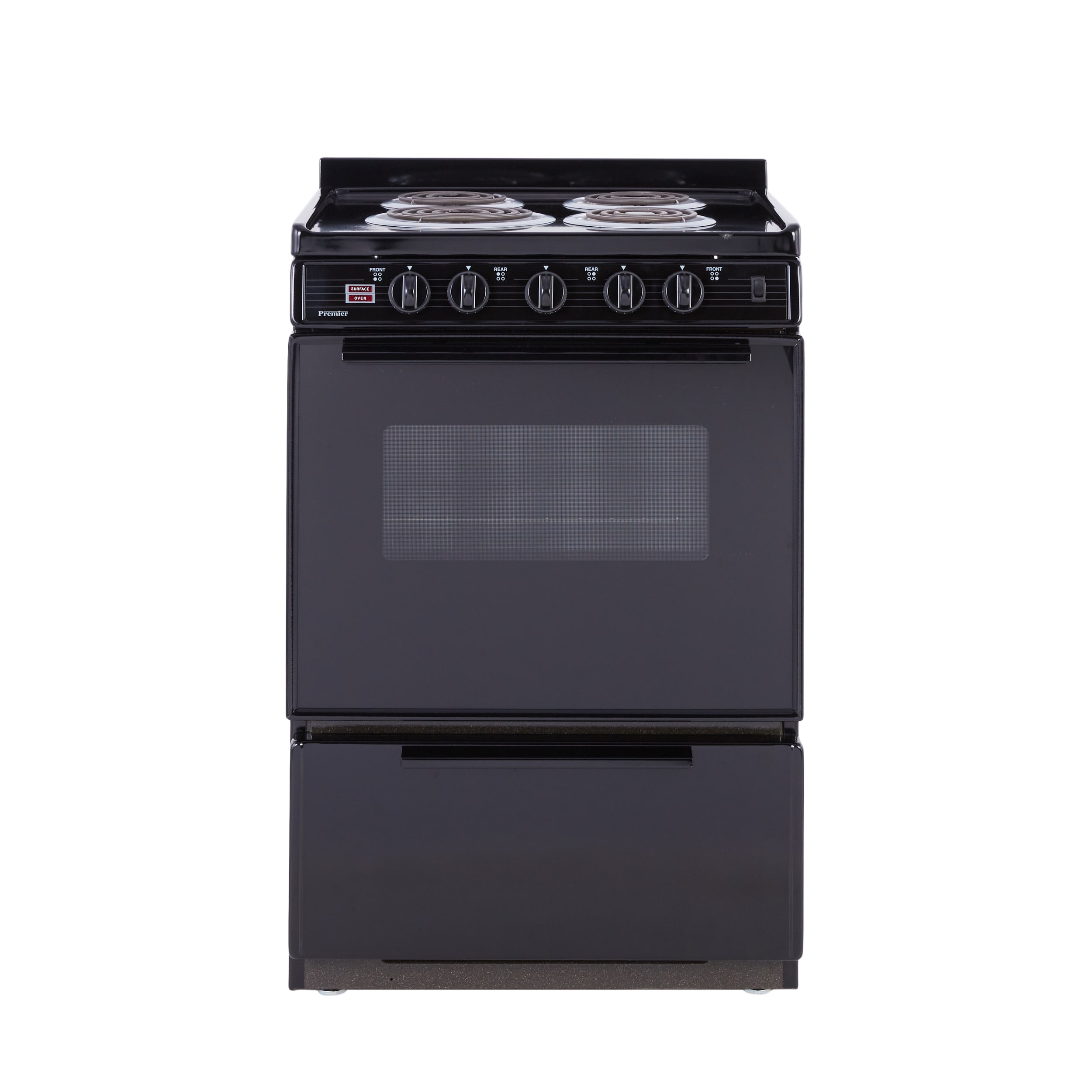 Estufa eléctrica independiente con 4 quemadores de 24 pulgadas y 2.9 pies cúbicos, color negro