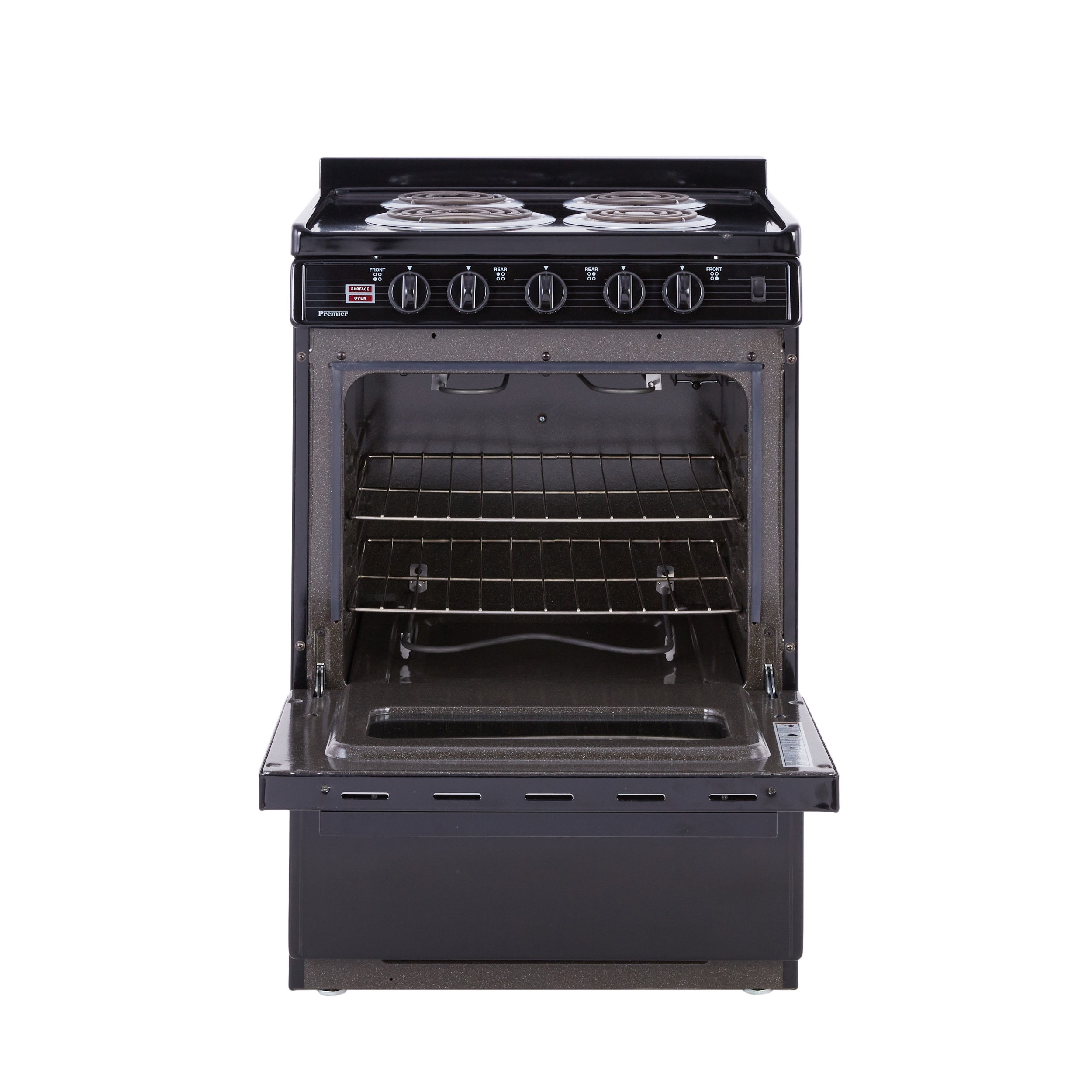 Estufa eléctrica independiente con 4 quemadores de 24 pulgadas y 2.9 pies cúbicos, color negro