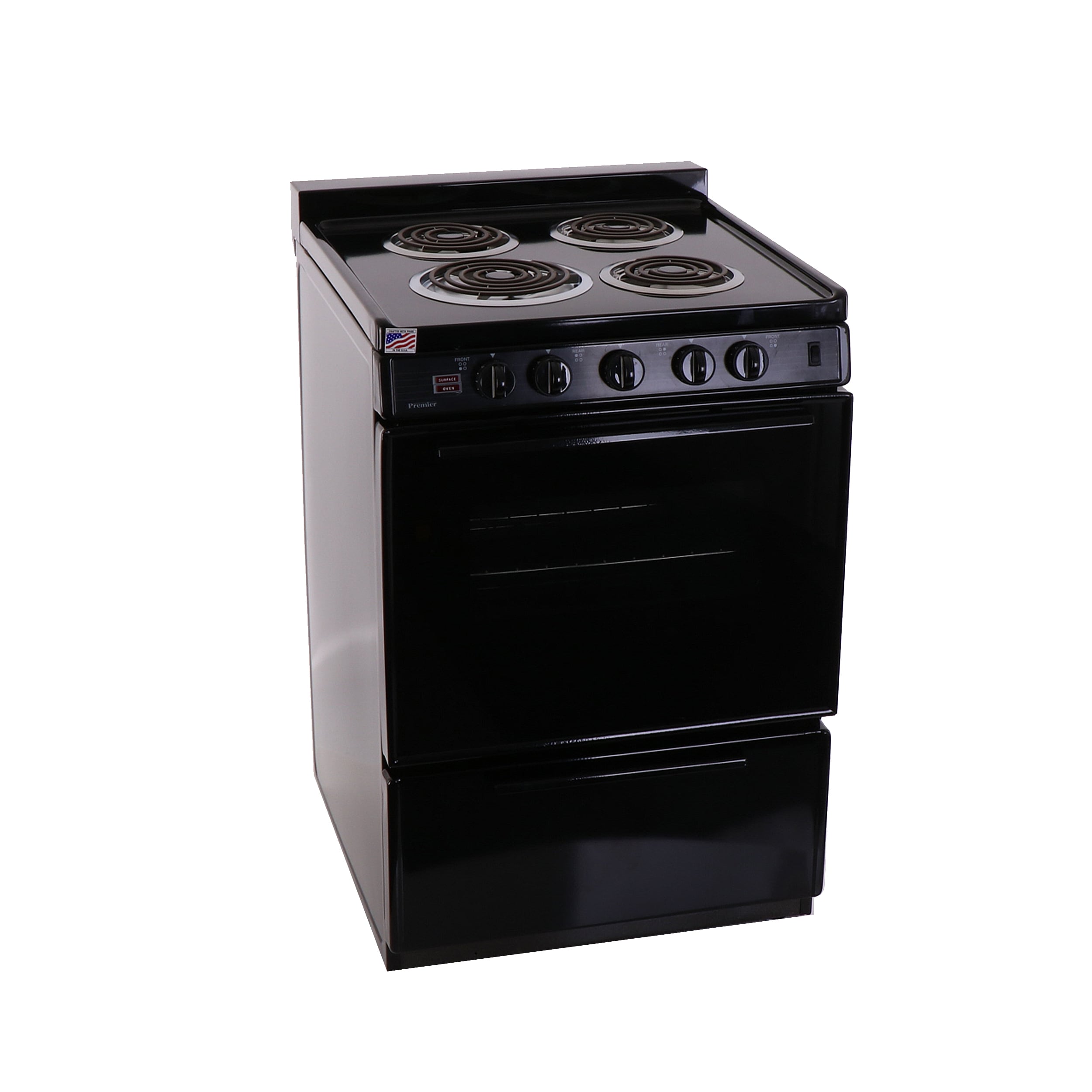 Estufa eléctrica independiente con 4 quemadores de 24 pulgadas y 2.9 pies cúbicos, color negro