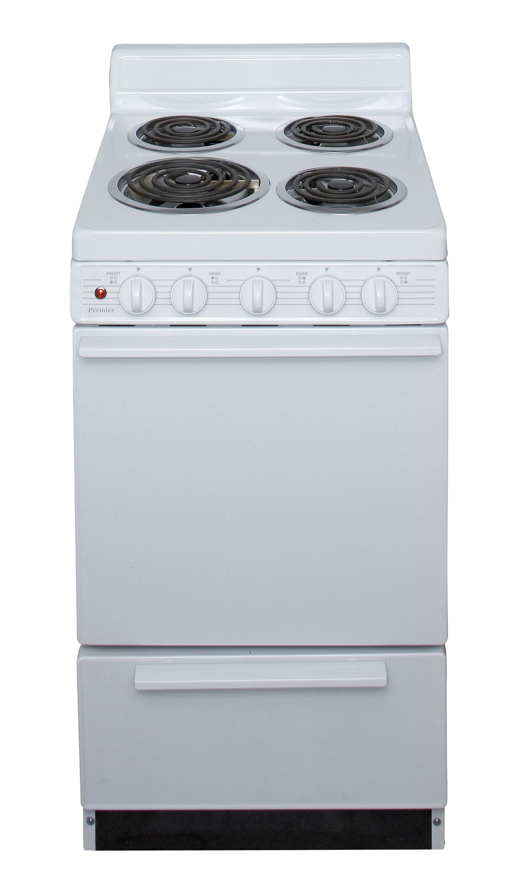 Estufa Eléctrica Independiente de 20 pulgadas con 4 quemadores y 2.4 pies cúbicos en color blanco.