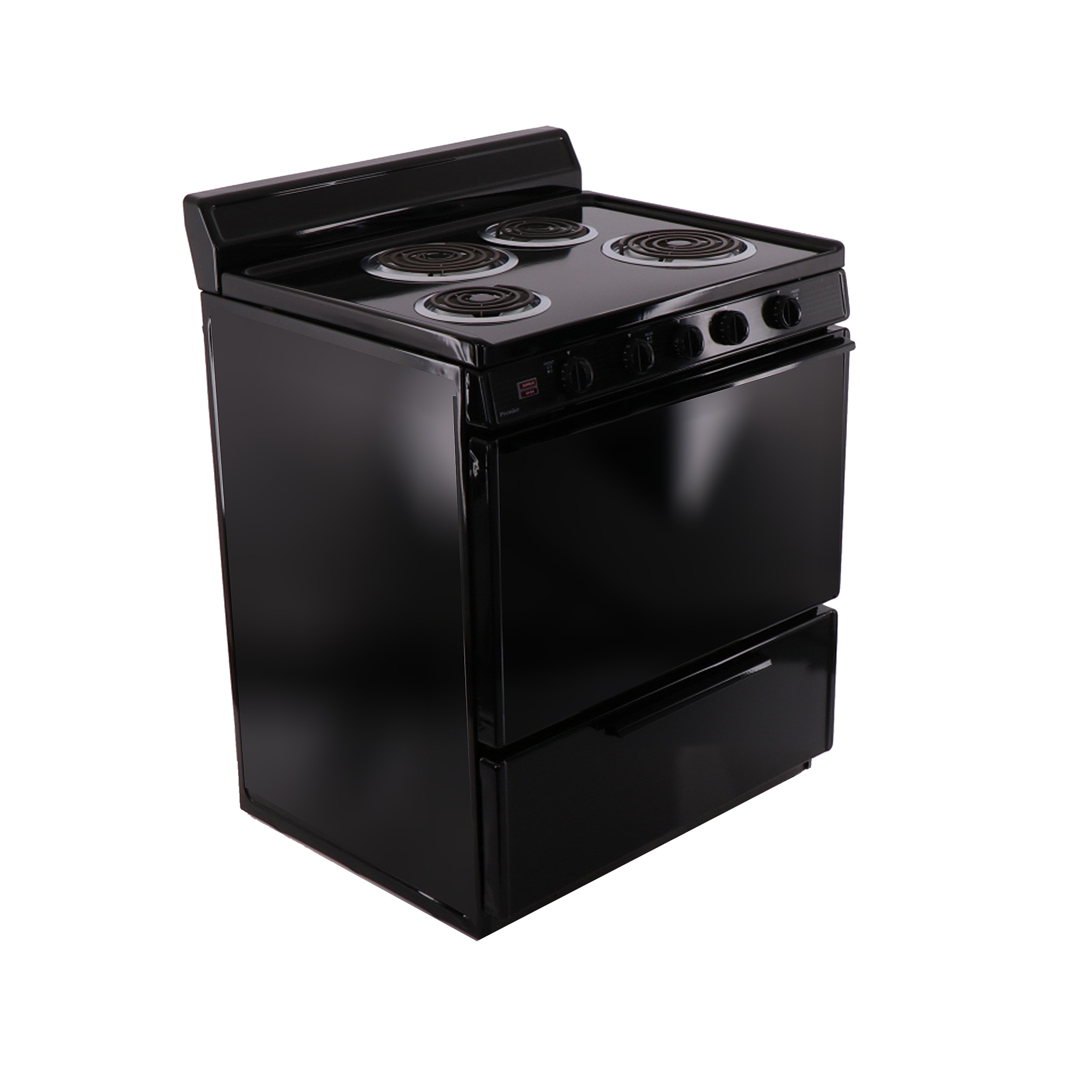 Estufa eléctrica independiente de 30 pulgadas con 4 quemadores y 3.9 pies cúbicos de capacidad en color negro.