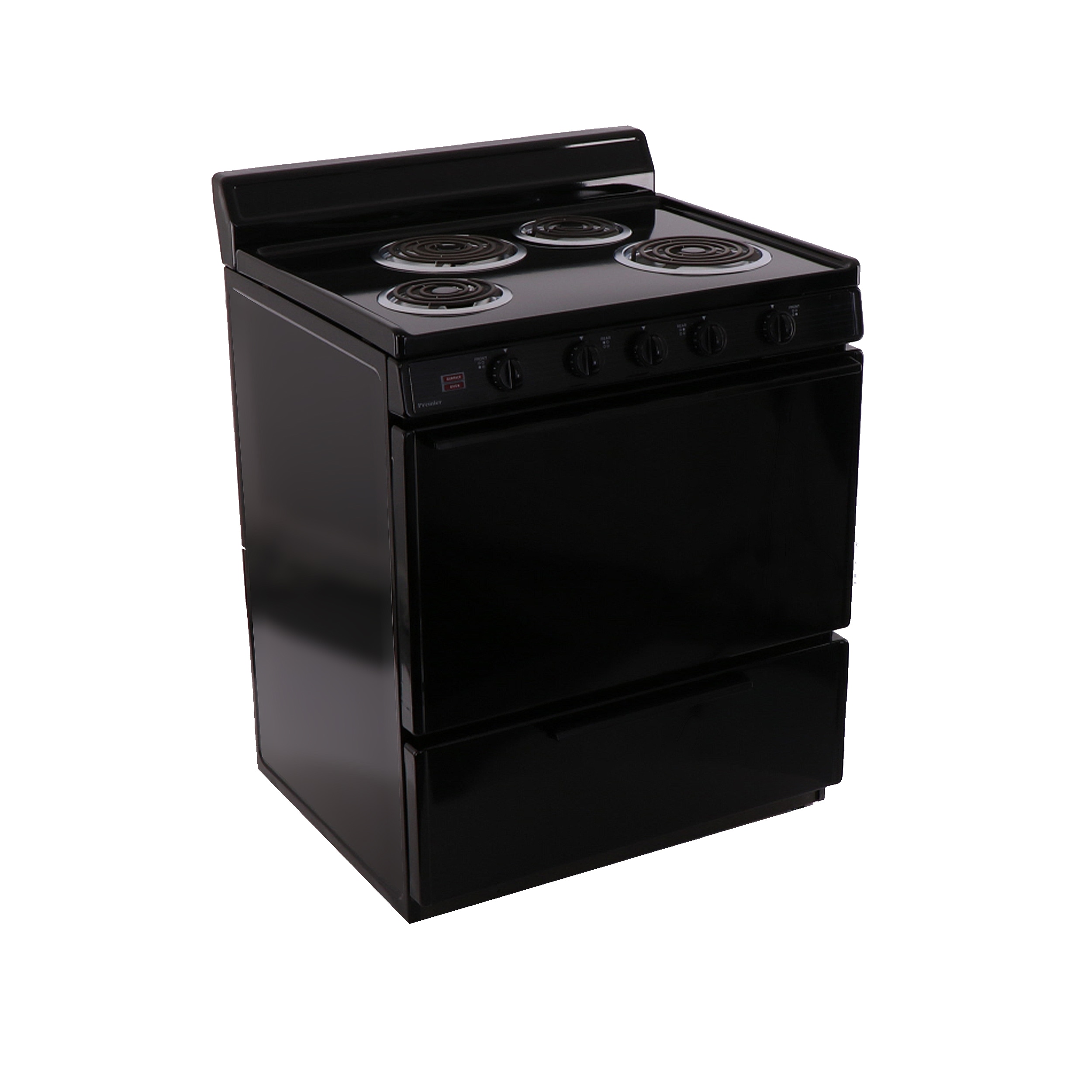 Estufa eléctrica independiente de 30 pulgadas con 4 quemadores y 3.9 pies cúbicos de capacidad en color negro.