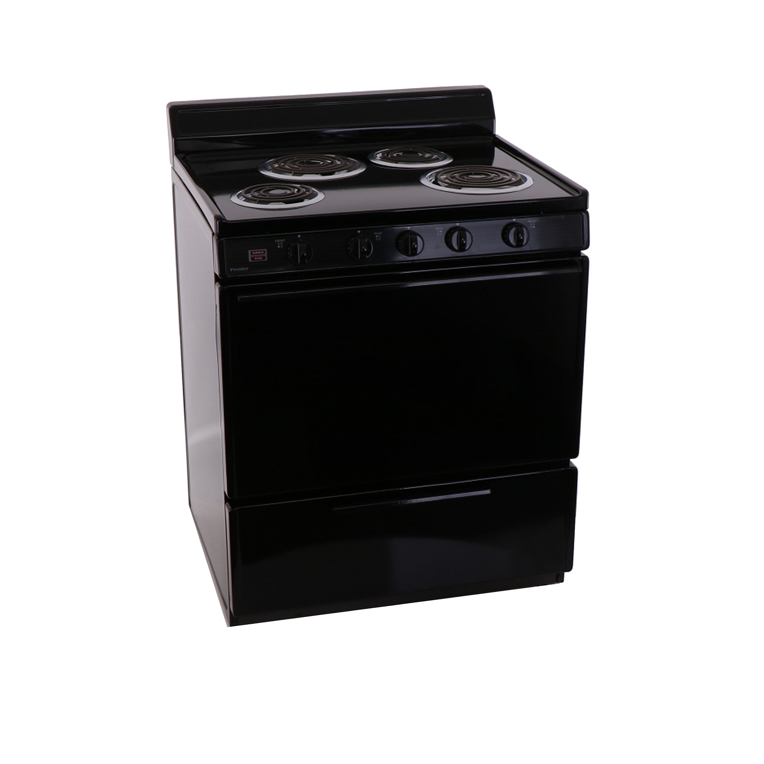 Estufa eléctrica independiente de 30 pulgadas con 4 quemadores y 3.9 pies cúbicos de capacidad en color negro.