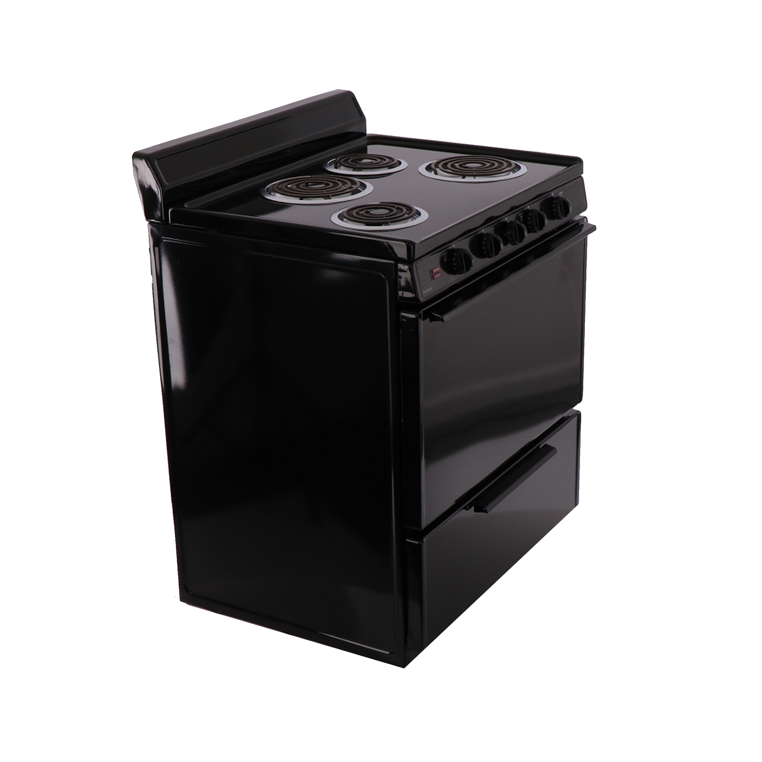 Estufa eléctrica independiente de 30 pulgadas con 4 quemadores y 3.9 pies cúbicos de capacidad en color negro.