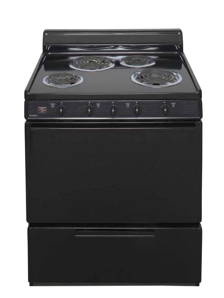Estufa eléctrica independiente de 30 pulgadas con 4 quemadores y 3.9 pies cúbicos de capacidad en color negro.
