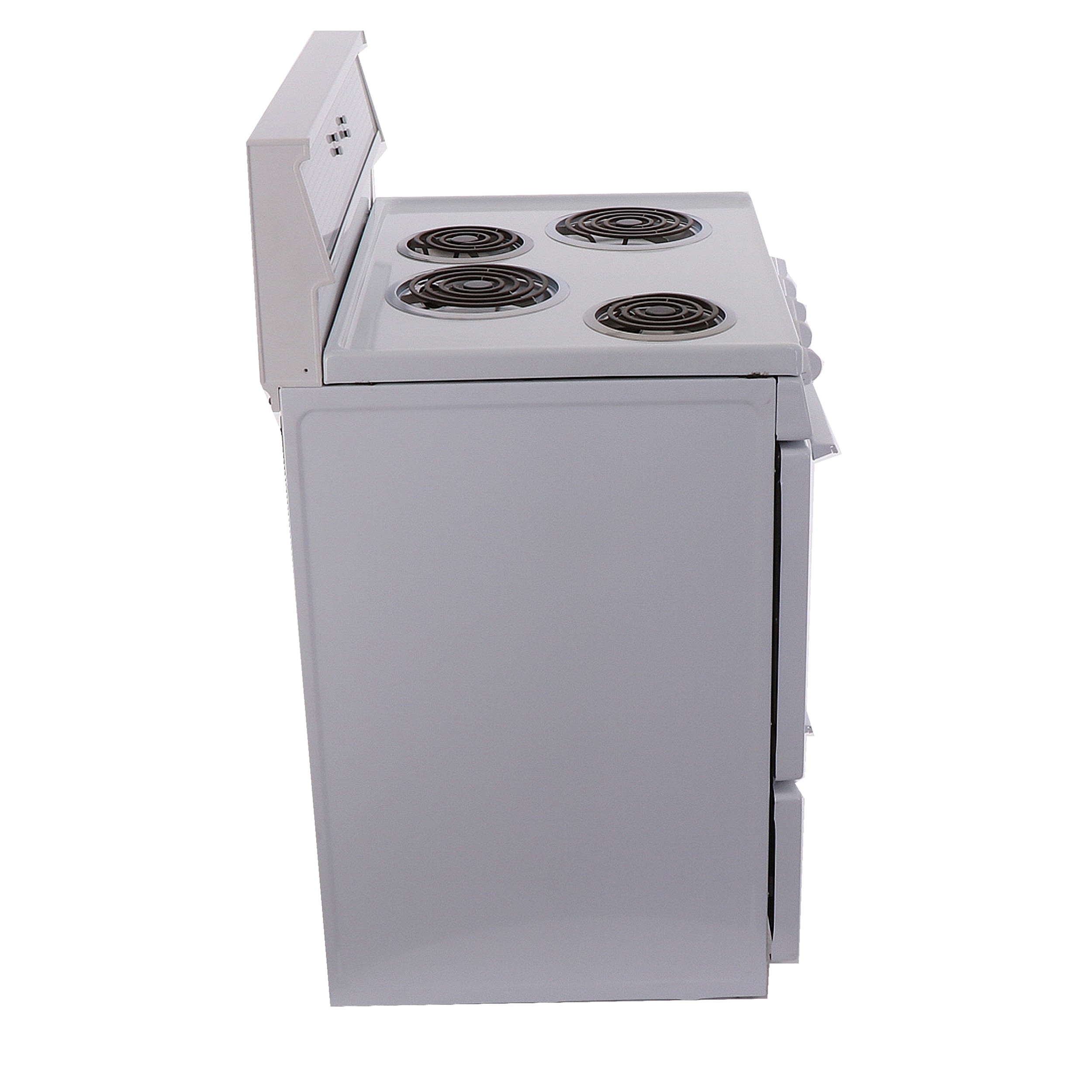 Estufa eléctrica de piso de 30 pulgadas con 4 quemadores y 3.9 pies cúbicos, color blanco.