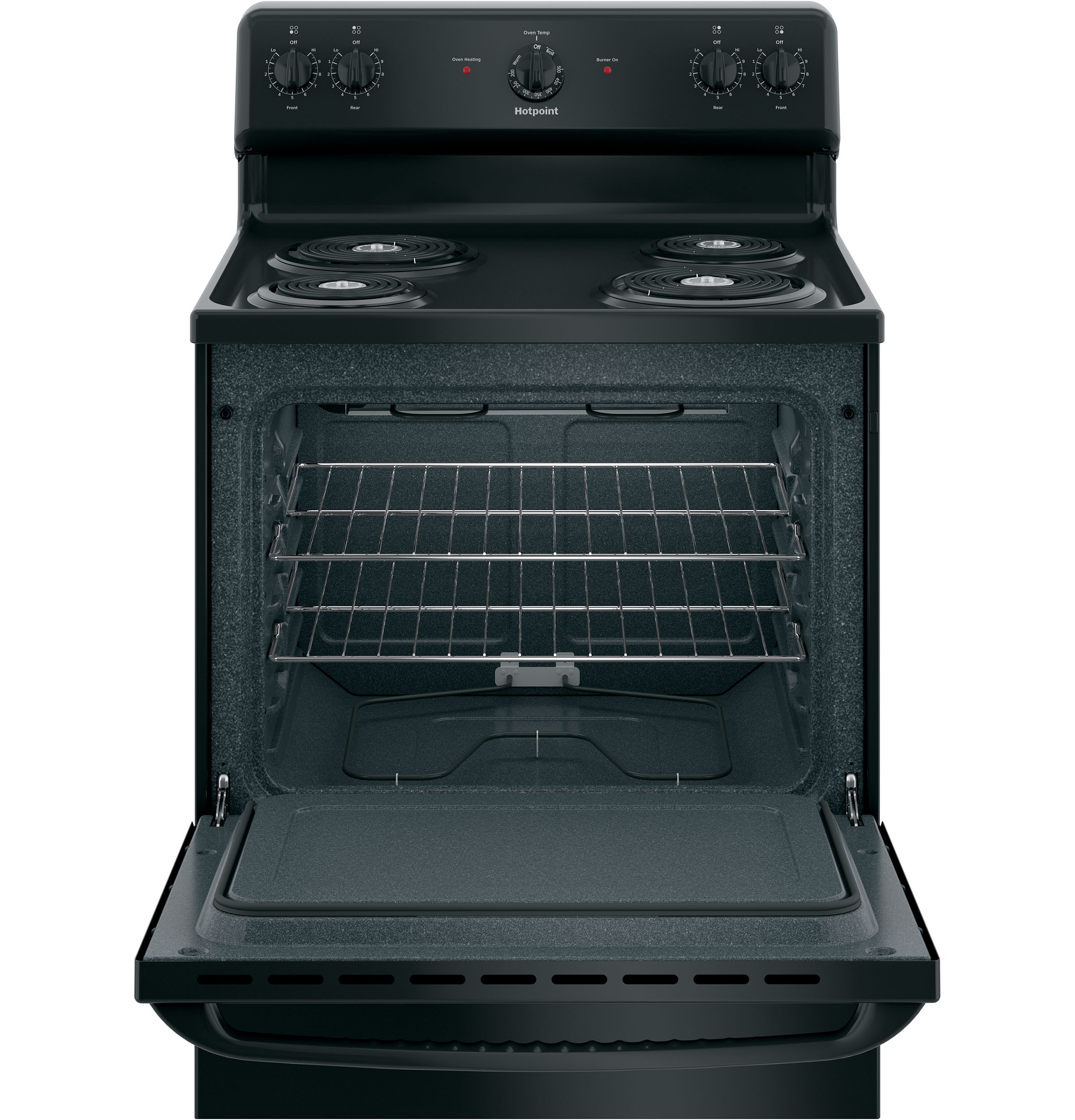 Estufa eléctrica independiente de 30 pulgadas con 4 quemadores y horno de 5.0 pies cúbicos (Negra)