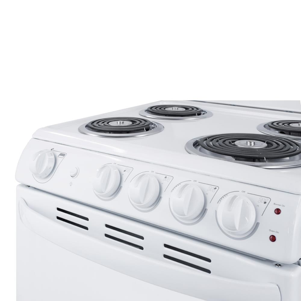 Estufa Eléctrica Independiente Blanca de 4 Quemadores y 2.3 pies cúbicos Summit Appliance Pearl Blanca de 20 pulgadas