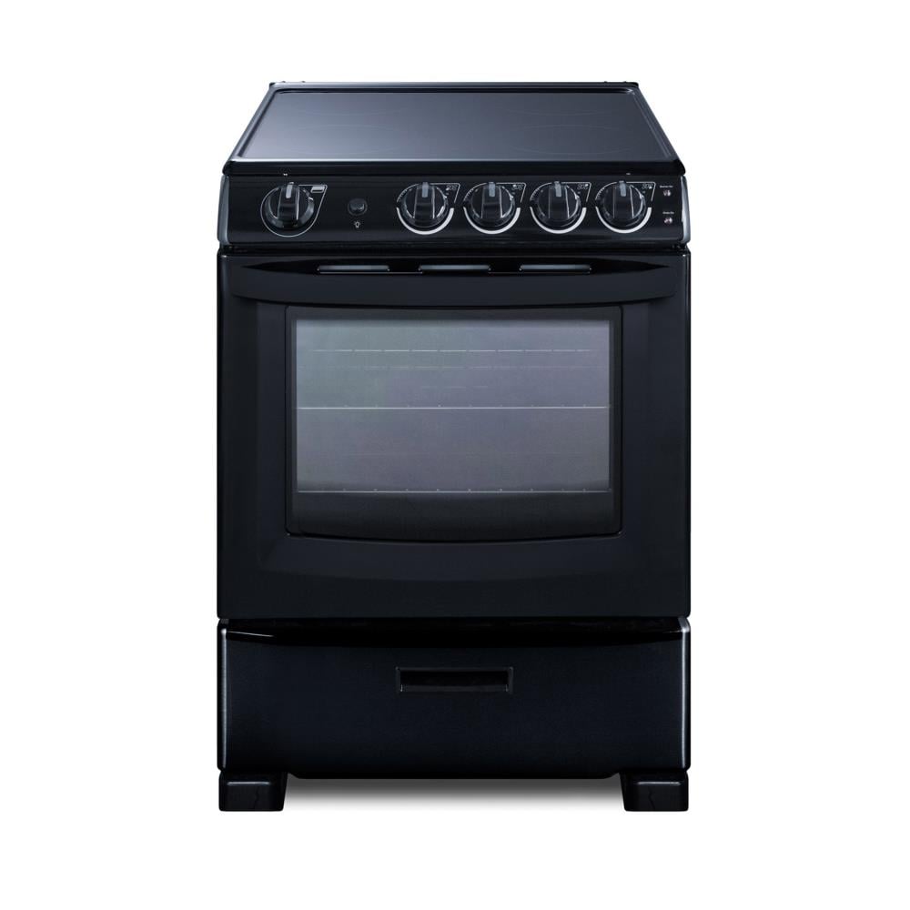 Estufa eléctrica independiente con 4 quemadores, cubierta de vidrio y capacidad de 2.9 pies cúbicos en color blanco perla - Summit.