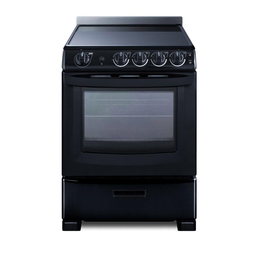 Estufa eléctrica independiente con 4 quemadores, cubierta de vidrio y capacidad de 2.9 pies cúbicos en color blanco perla - Summit.