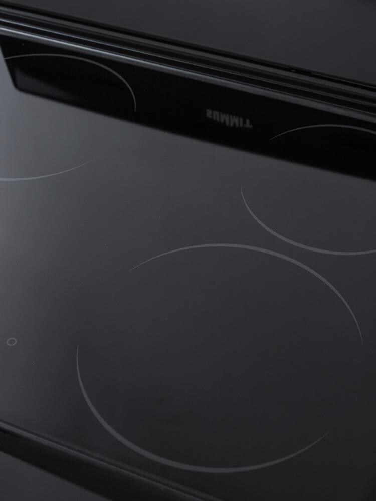 Estufa eléctrica independiente de 24 pulgadas con 4 quemadores de vidrio blanco perla Summit Appliance de acero inoxidable con capacidad de 2.9 pies cúbicos.