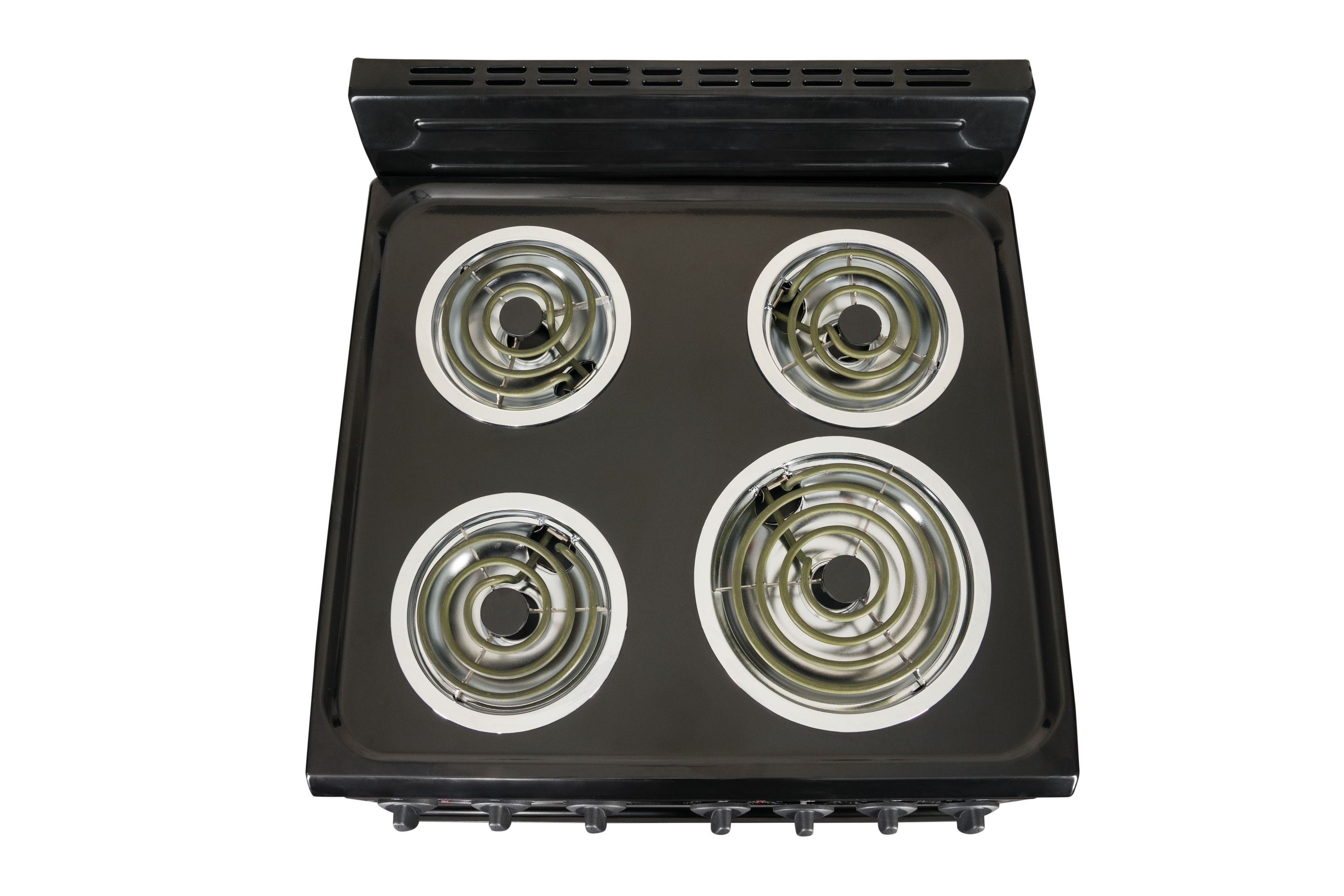 Estufa Eléctrica Independiente de 4 quemadores y 2.7 pies cúbicos, Premium Levella de 24 pulgadas (Negro con Puerta de Vidrio Espejado)