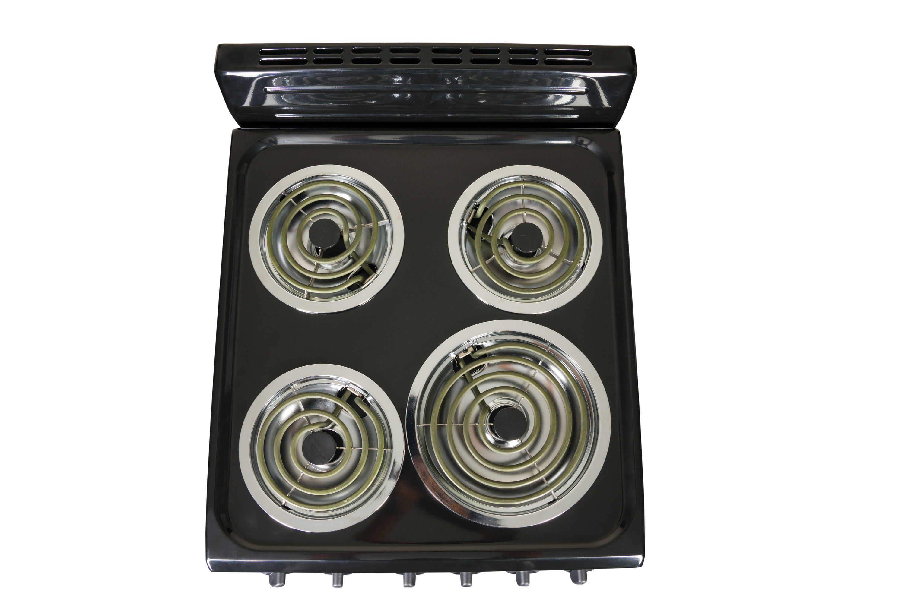 Estufa Eléctrica Independiente de 4 quemadores y 2.2 pies cúbicos con acabado negro y puerta de vidrio reflectante Premium Levella de 20 pulgadas
