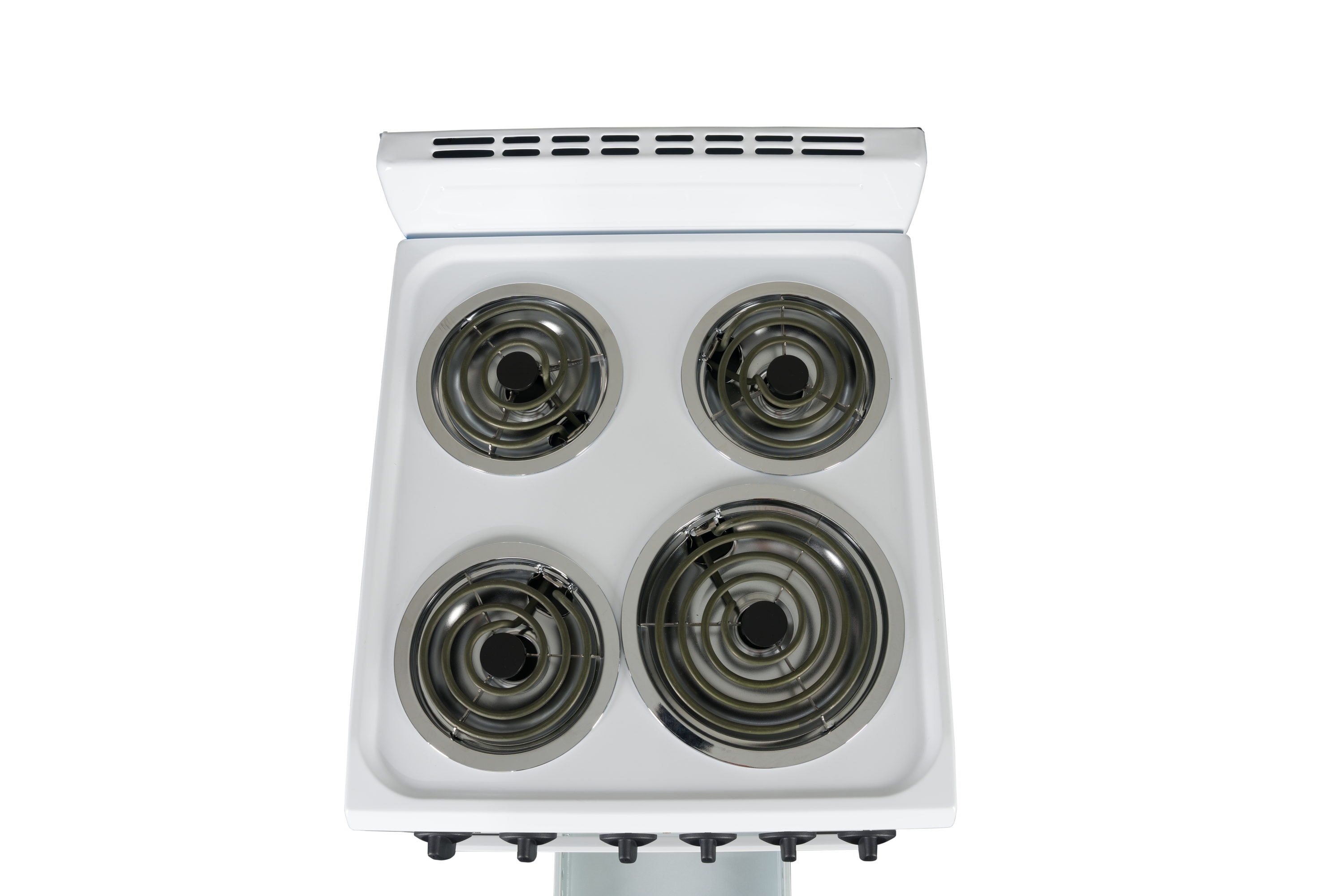 Estufa eléctrica independiente Premium Levella de 20 pulgadas con 4 quemadores y 2.2 pies cúbicos (blanca con mango blanco y puerta de vidrio con efecto espejo) PRE2025GW