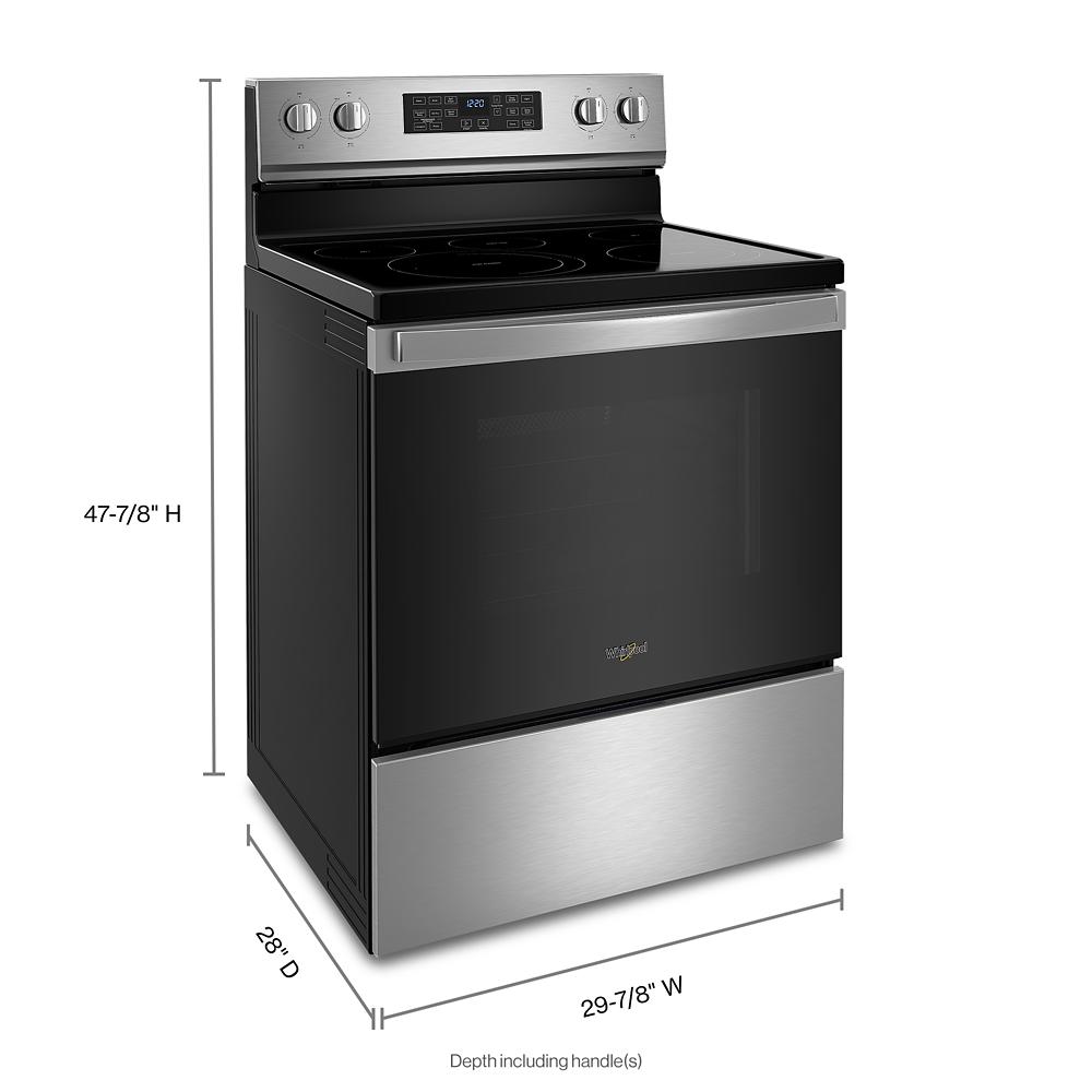 Estufa eléctrica independiente con horno de convección de freidora de aire y 5 quemadores de vidrio de 30 pulgadas, resistente a huellas dactilares de acero inoxidable WFE550S0LZ de Whirlpool