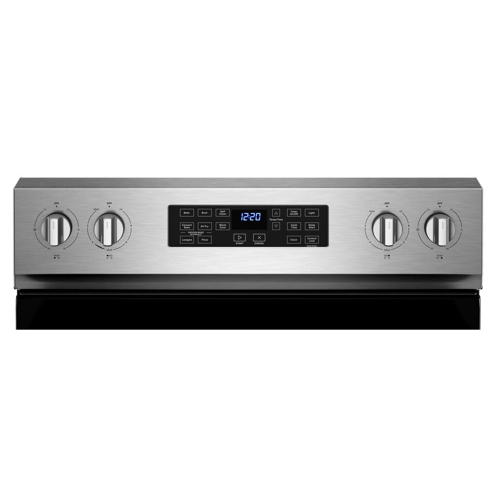 Estufa eléctrica independiente con horno de convección de freidora de aire y 5 quemadores de vidrio de 30 pulgadas, resistente a huellas dactilares de acero inoxidable WFE550S0LZ de Whirlpool