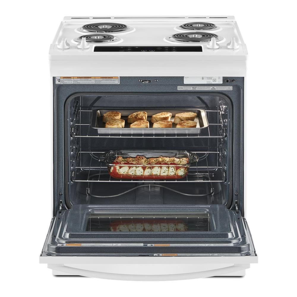 Estufa eléctrica deslizable de 30 pulgadas con 4 quemadores y 4.8 pies cúbicos en color blanco - Whirlpool (WEC310S0LW)