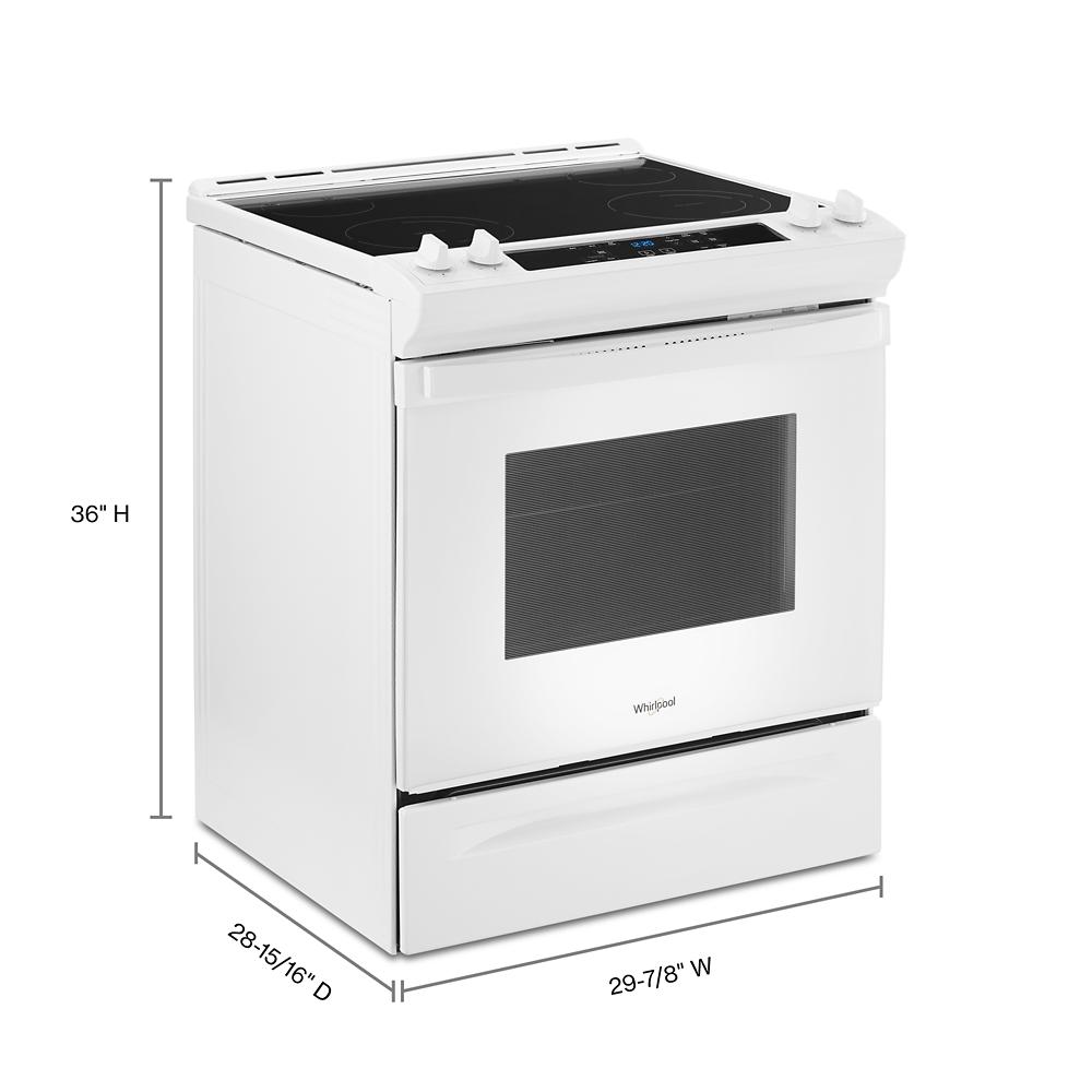 Estufa eléctrica deslizable Whirlpool de 30 pulgadas con cubierta de vidrio y 4 quemadores en color blanco