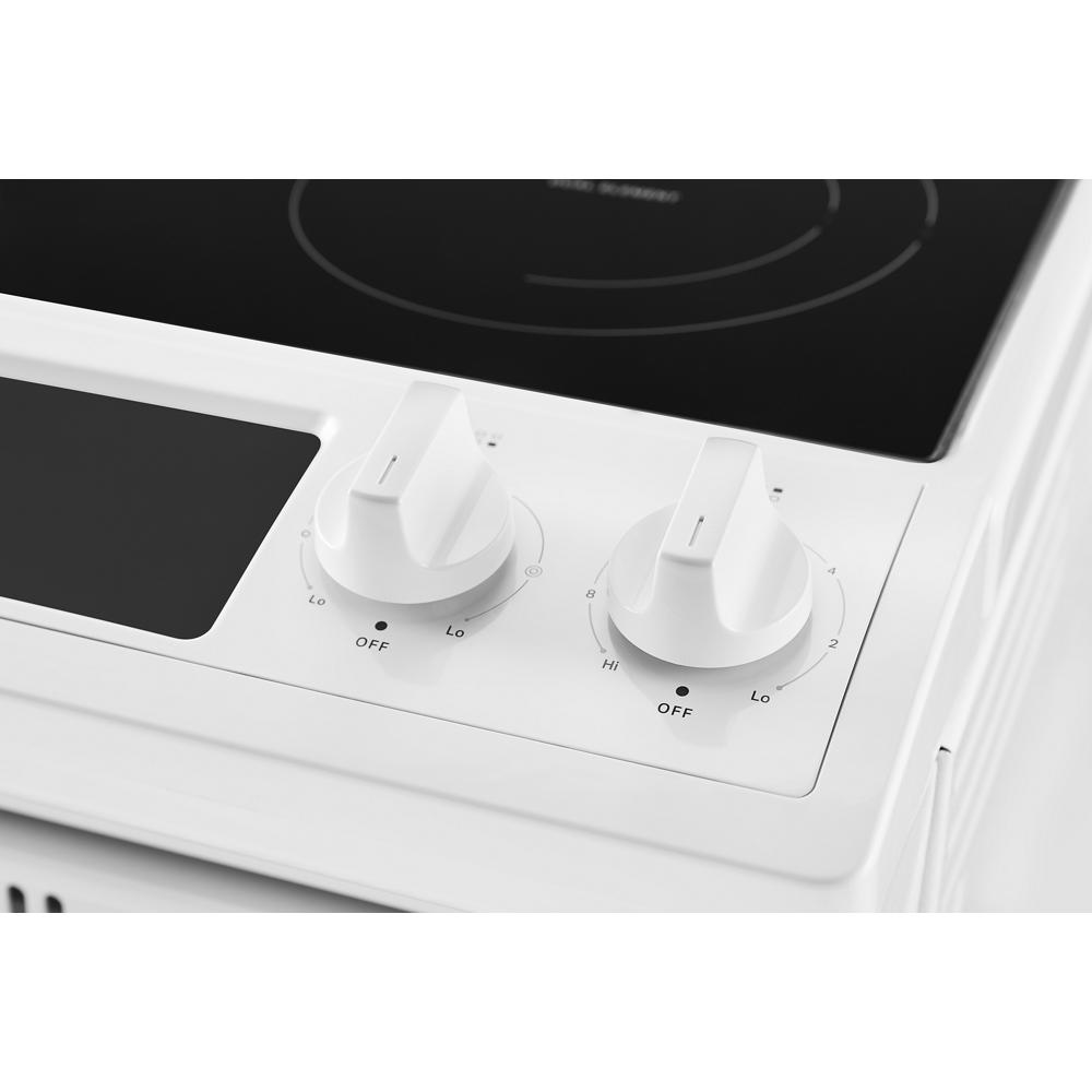 Estufa eléctrica deslizable Whirlpool de 30 pulgadas con cubierta de vidrio y 4 quemadores en color blanco