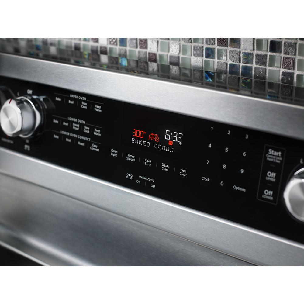 Estufa eléctrica de doble horno independiente con 5 quemadores de vidrio 30 pulgadas de KitchenAid (acero inoxidable)