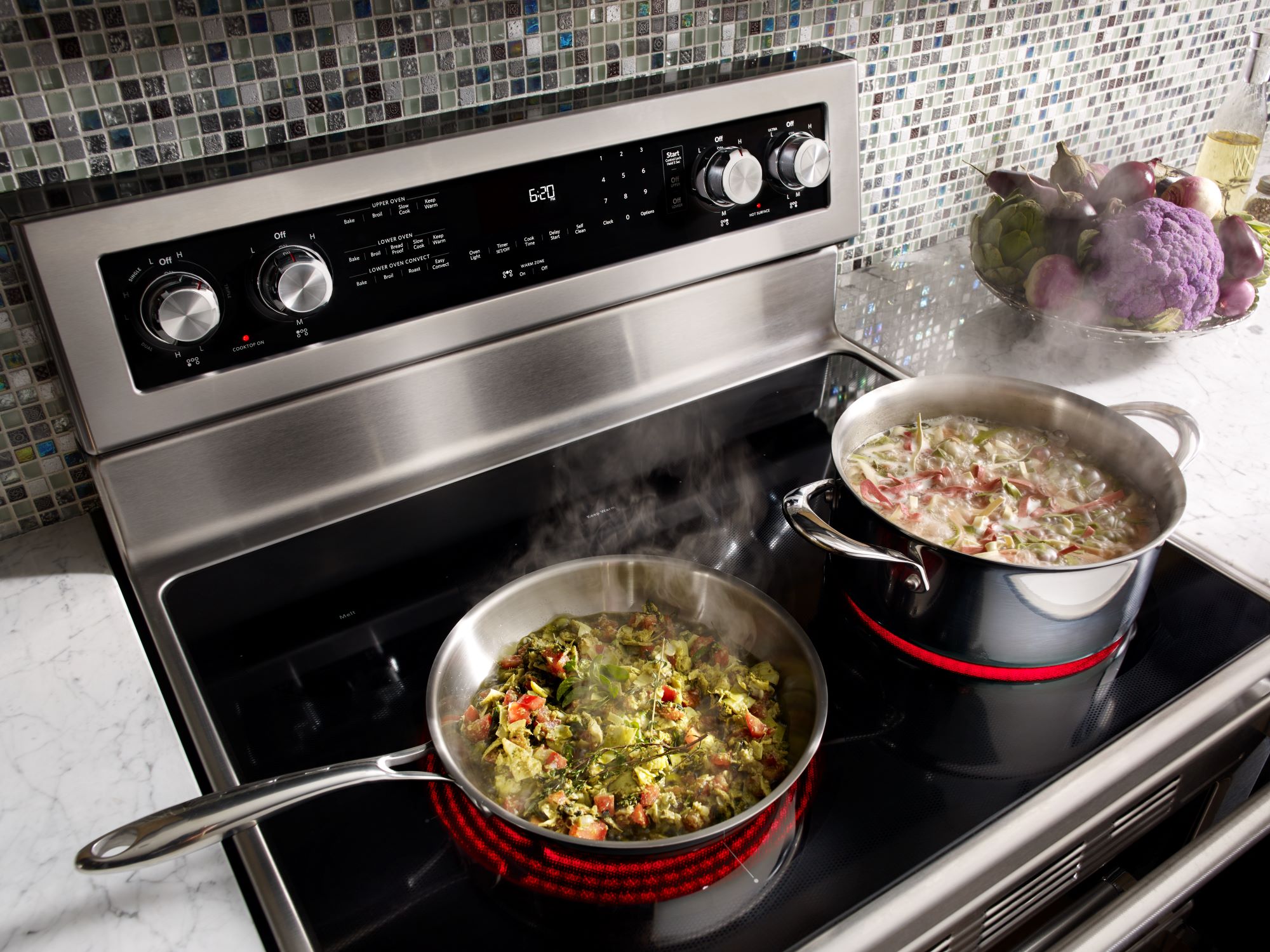 Estufa eléctrica de doble horno independiente con 5 quemadores de vidrio 30 pulgadas de KitchenAid (acero inoxidable)