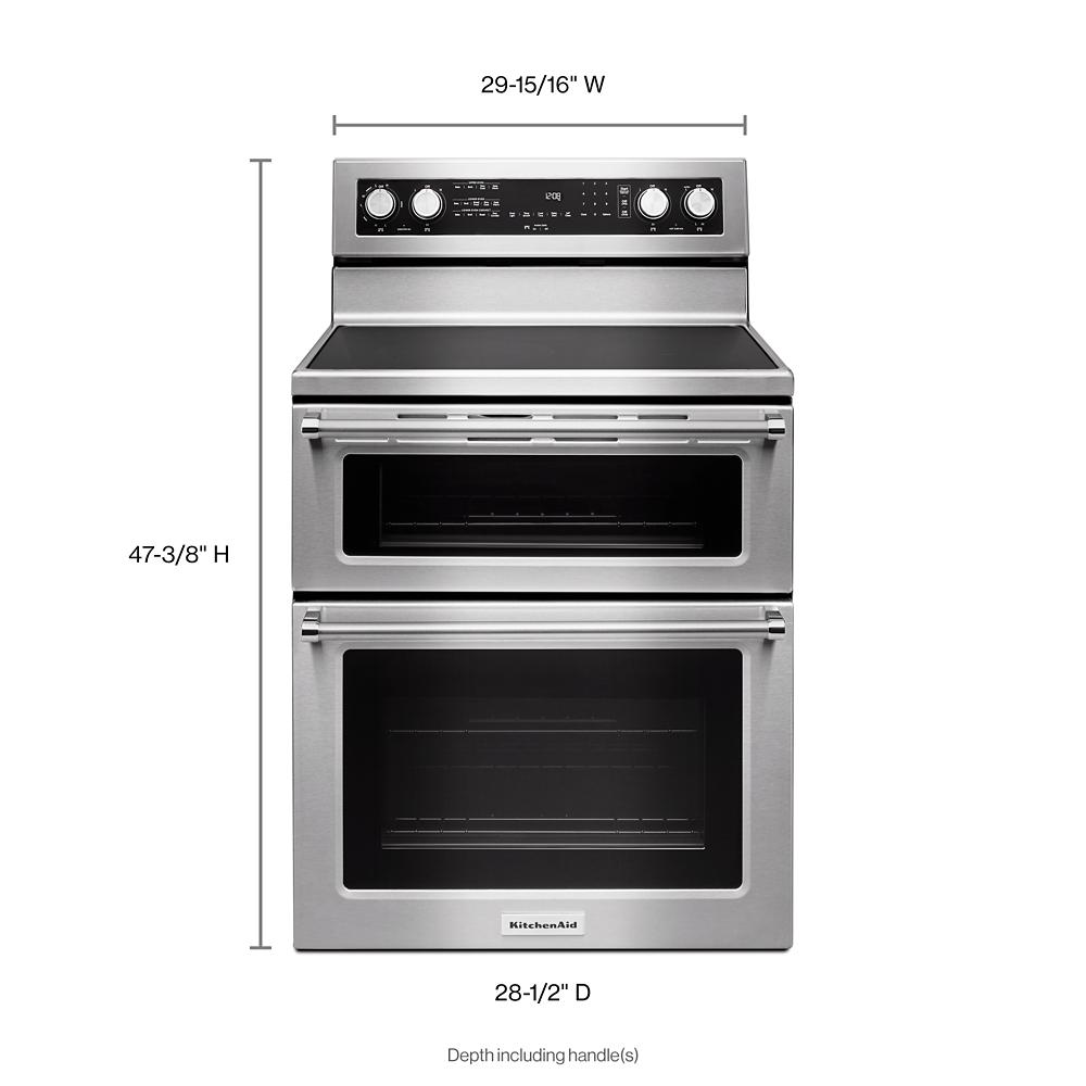 Estufa eléctrica de doble horno independiente con 5 quemadores de vidrio 30 pulgadas de KitchenAid (acero inoxidable)