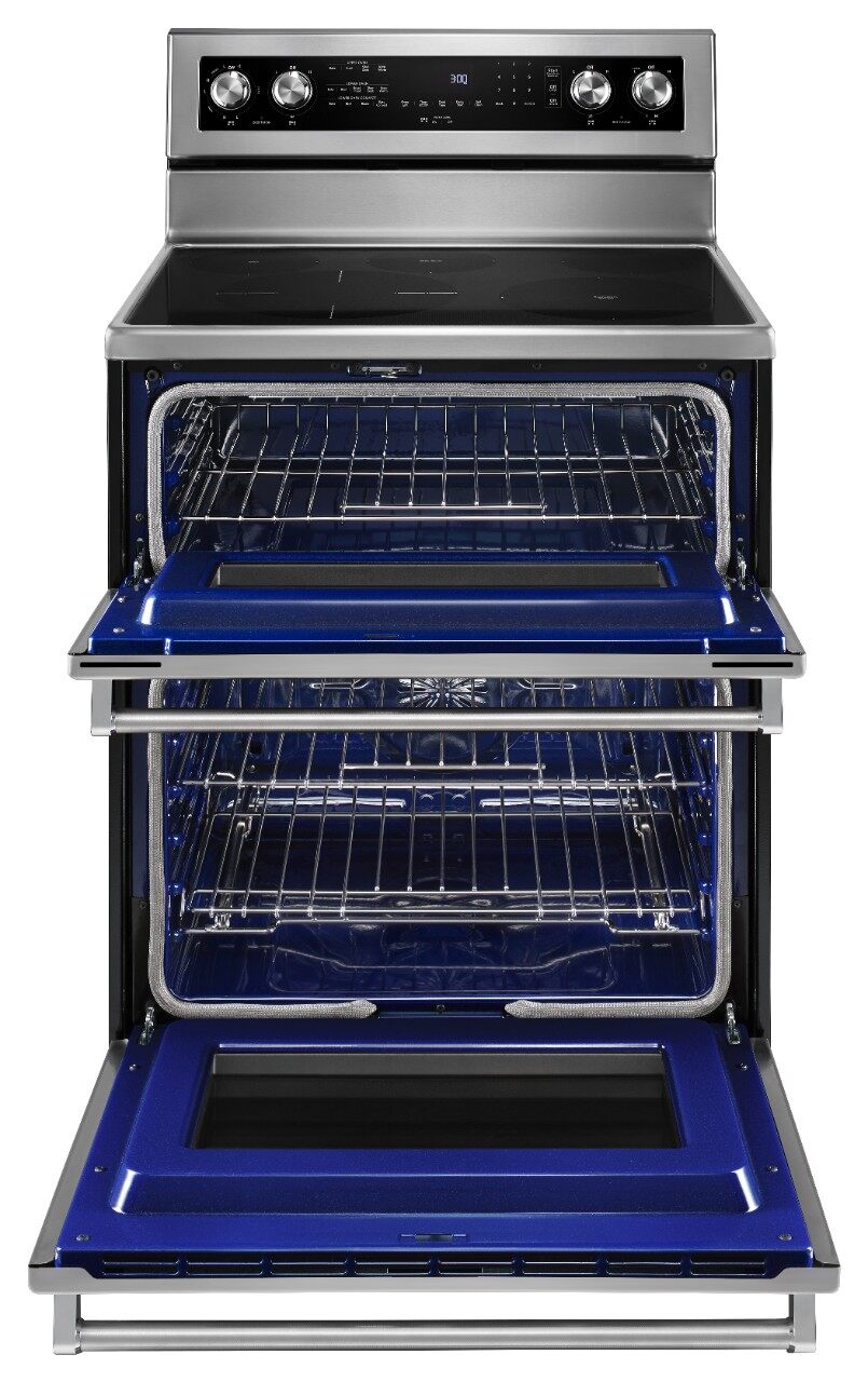 Estufa eléctrica de doble horno independiente con 5 quemadores de vidrio 30 pulgadas de KitchenAid (acero inoxidable)