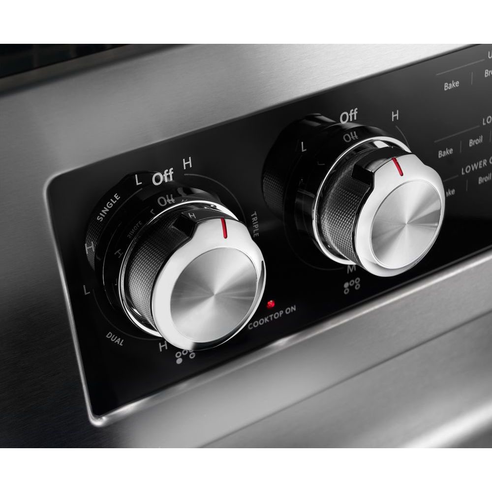 Estufa eléctrica de doble horno independiente con 5 quemadores de vidrio 30 pulgadas de KitchenAid (acero inoxidable)