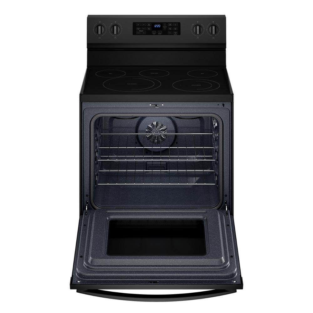 Estufa Eléctrica Independiente con Horno de Convección y Freidora de Aire de 5 Quemadores y 5.3 pies cúbicos de Whirlpool de 30 pulgadas con Cubierta de Vidrio (Negro) WFE550S0LB