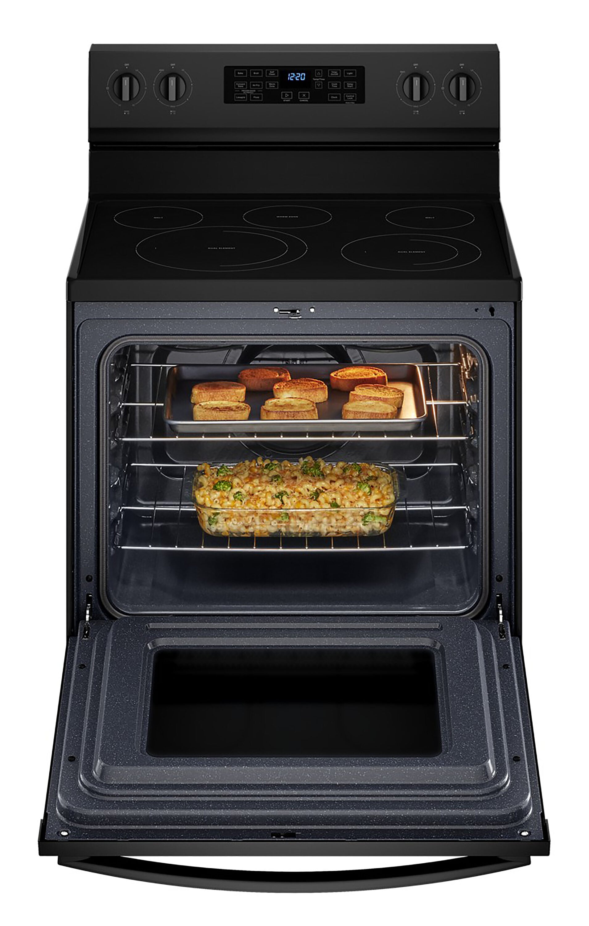 Estufa Eléctrica Independiente con Horno de Convección y Freidora de Aire de 5 Quemadores y 5.3 pies cúbicos de Whirlpool de 30 pulgadas con Cubierta de Vidrio (Negro) WFE550S0LB