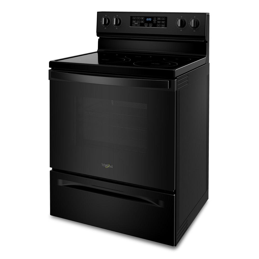 Estufa Eléctrica Independiente con Horno de Convección y Freidora de Aire de 5 Quemadores y 5.3 pies cúbicos de Whirlpool de 30 pulgadas con Cubierta de Vidrio (Negro) WFE550S0LB