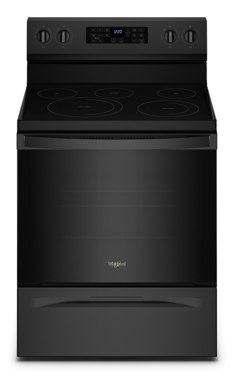 Estufa Eléctrica Independiente con Horno de Convección y Freidora de Aire de 5 Quemadores y 5.3 pies cúbicos de Whirlpool de 30 pulgadas con Cubierta de Vidrio (Negro) WFE550S0LB