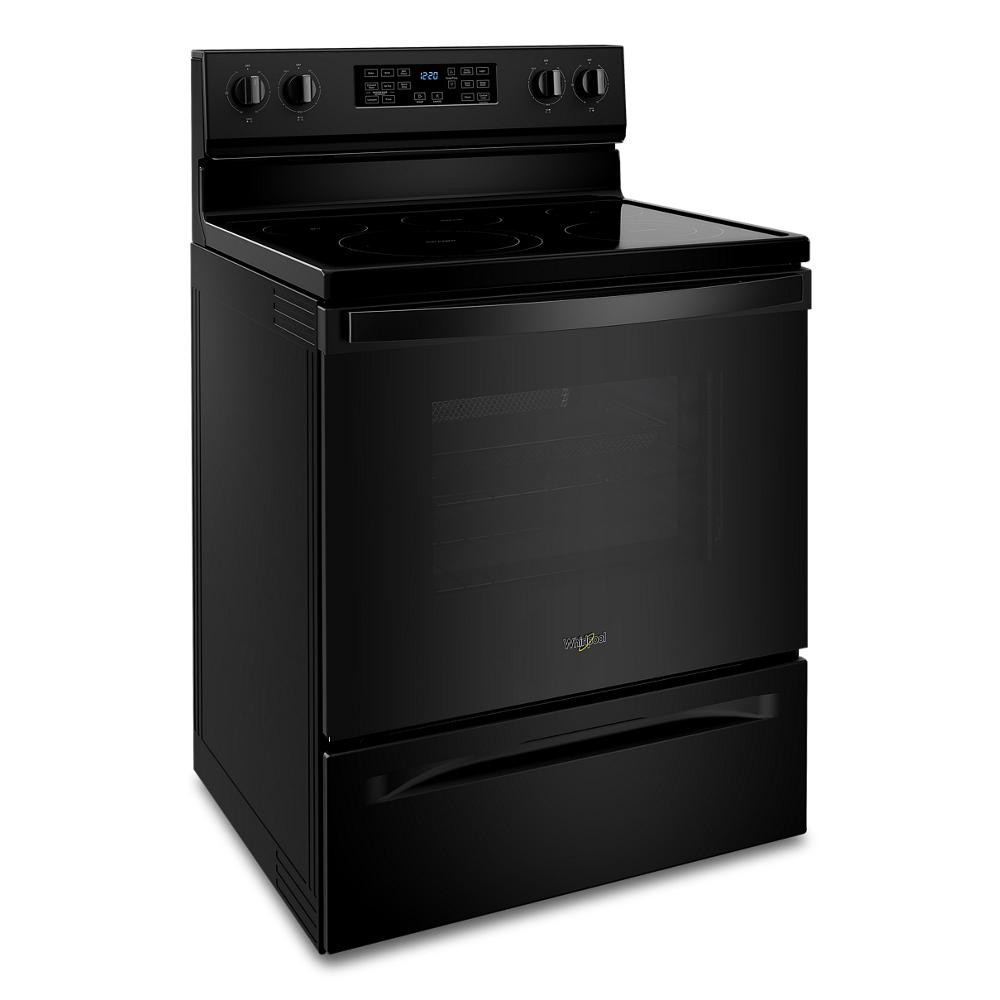 Estufa Eléctrica Independiente con Horno de Convección y Freidora de Aire de 5 Quemadores y 5.3 pies cúbicos de Whirlpool de 30 pulgadas con Cubierta de Vidrio (Negro) WFE550S0LB