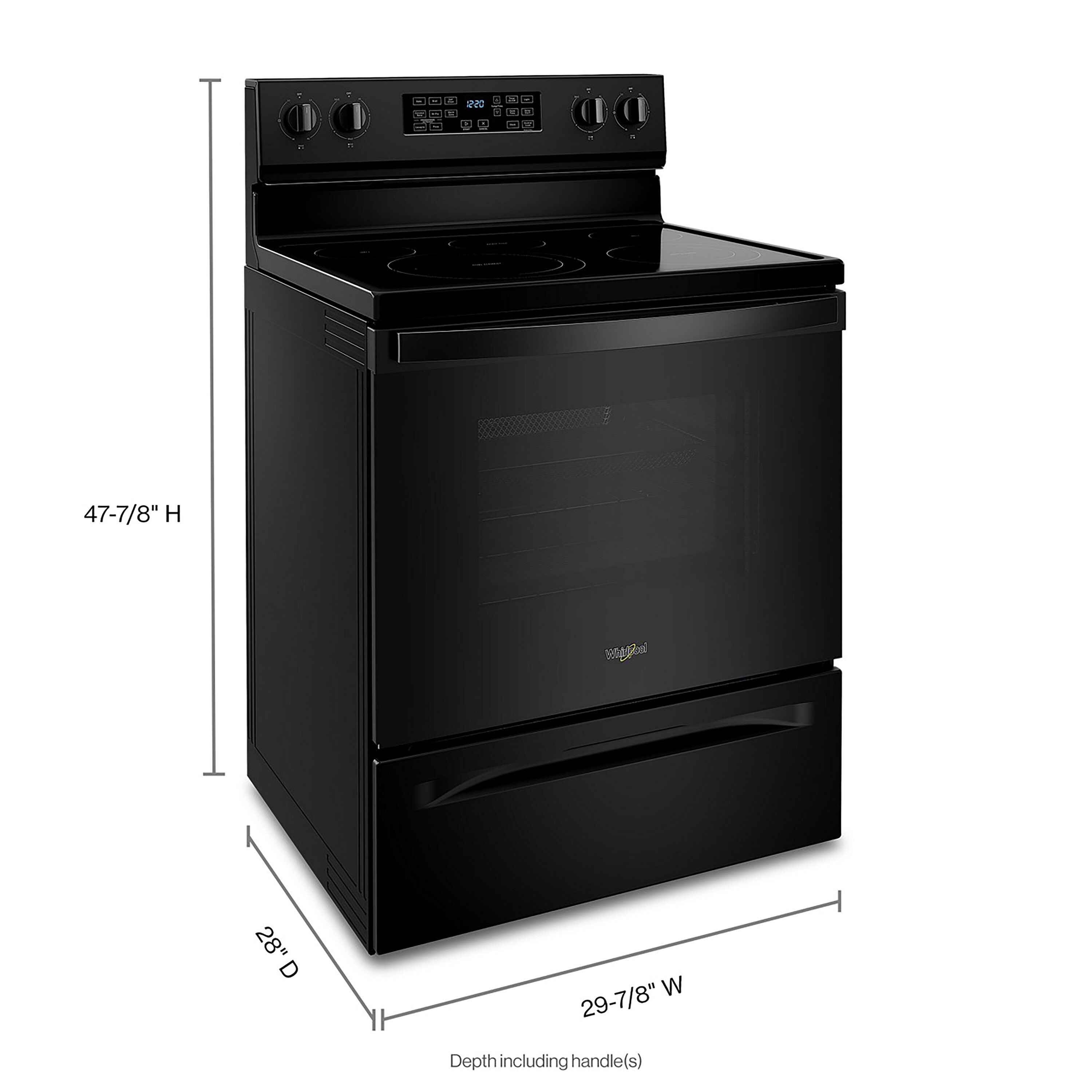 Estufa Eléctrica Independiente con Horno de Convección y Freidora de Aire de 5 Quemadores y 5.3 pies cúbicos de Whirlpool de 30 pulgadas con Cubierta de Vidrio (Negro) WFE550S0LB