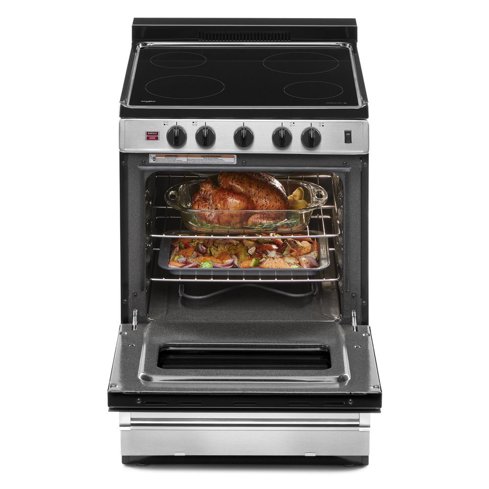Estufa eléctrica independiente con 4 quemadores y cubierta de vidrio de 24 pulgadas de Whirlpool (Acero inoxidable) - Capac. 2.96 pies cúbicos