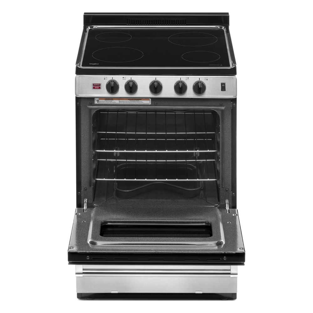 Estufa eléctrica independiente con 4 quemadores y cubierta de vidrio de 24 pulgadas de Whirlpool (Acero inoxidable) - Capac. 2.96 pies cúbicos