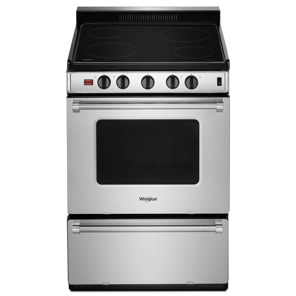Estufa eléctrica independiente con 4 quemadores y cubierta de vidrio de 24 pulgadas de Whirlpool (Acero inoxidable) - Capac. 2.96 pies cúbicos