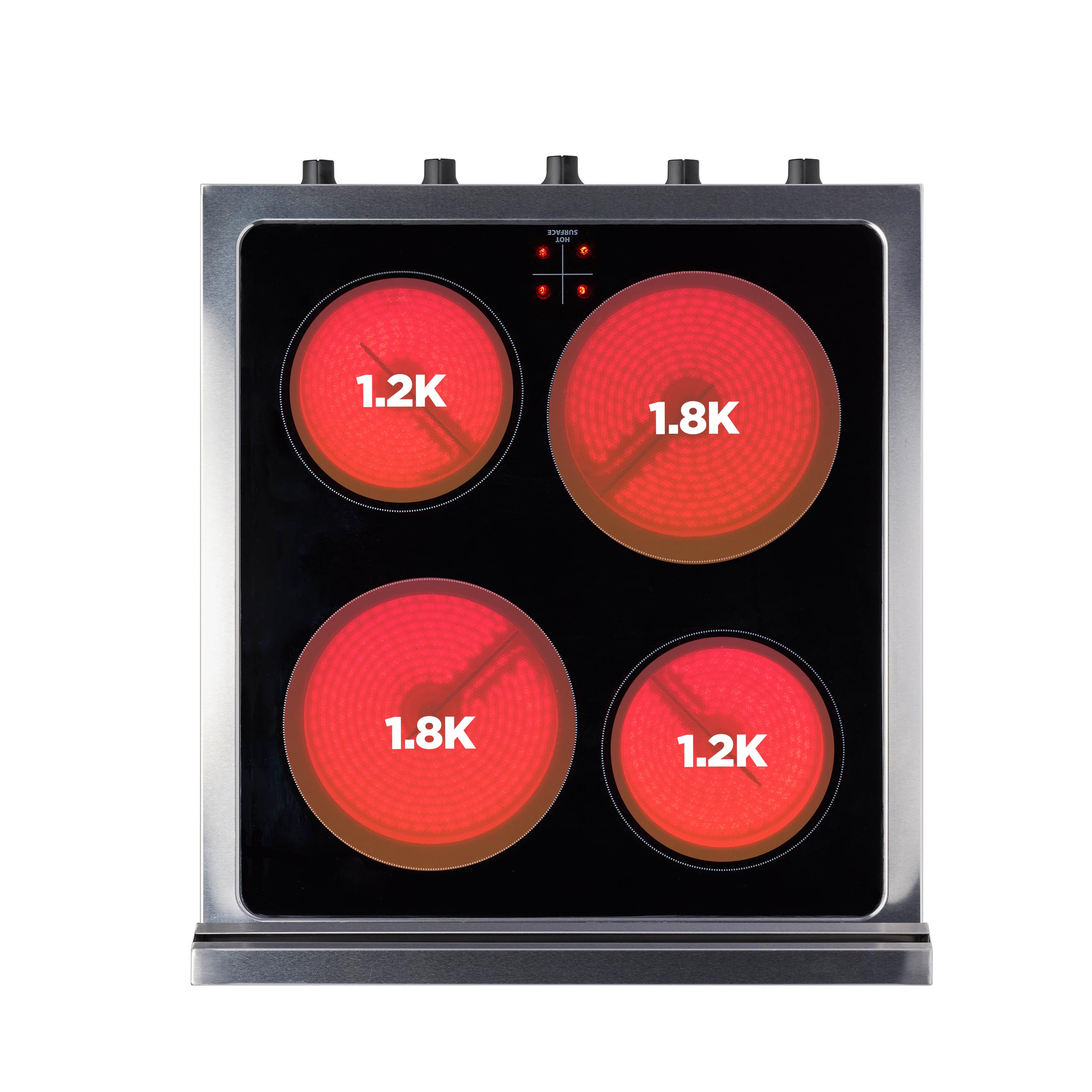 Estufa Eléctrica Independiente con Horno de Convección de 1.6 pies cúbicos y 4 quemadores de 20 pulgadas con Cubierta de Vidrio y Revestimiento WipeClean (Acero Inoxidable) - Modelo Prestige Único Prestigio UGP-20V EC1 S/S