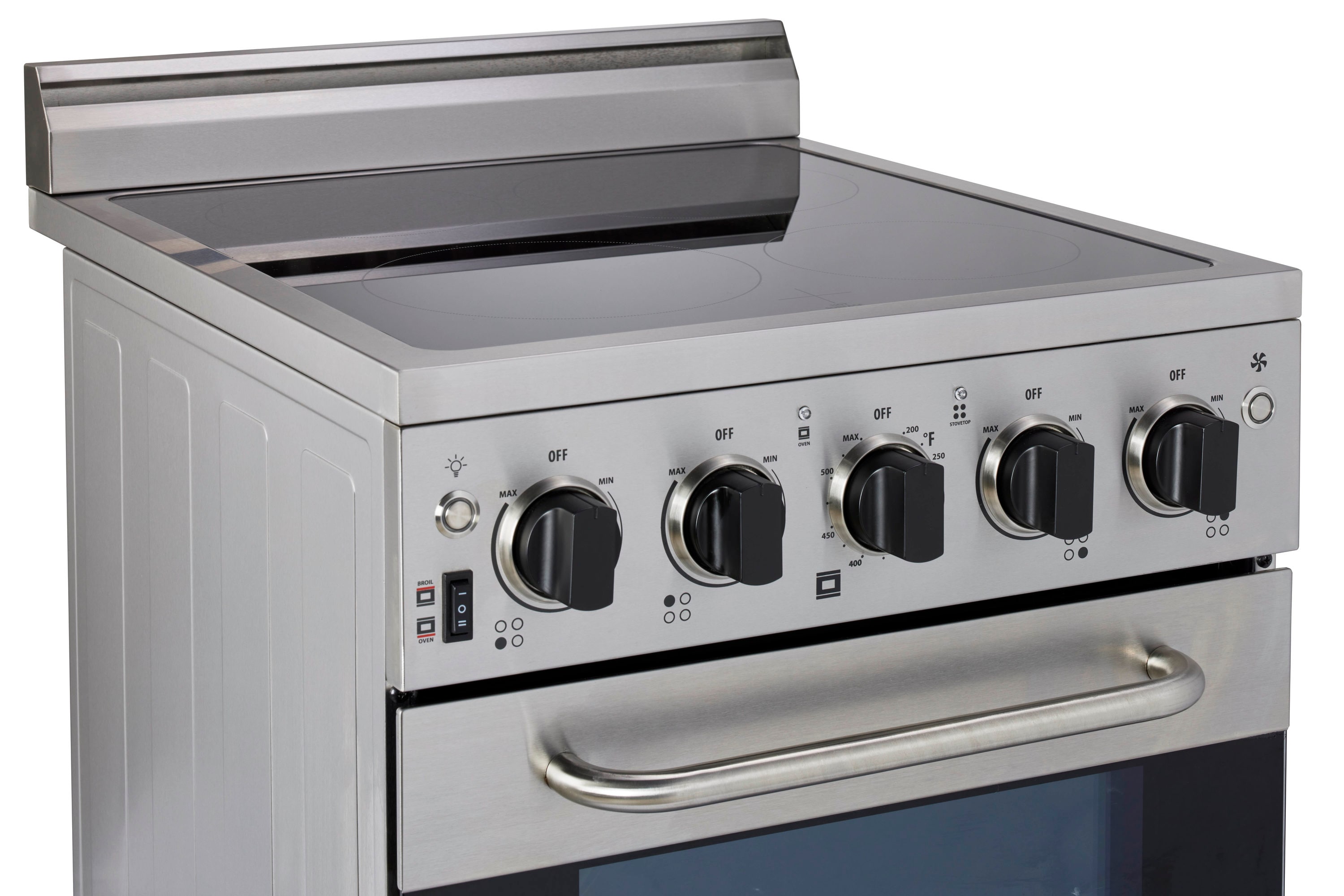 Estufa Eléctrica Independiente con Horno de Convección de 1.6 pies cúbicos y 4 quemadores de 20 pulgadas con Cubierta de Vidrio y Revestimiento WipeClean (Acero Inoxidable) - Modelo Prestige Único Prestigio UGP-20V EC1 S/S