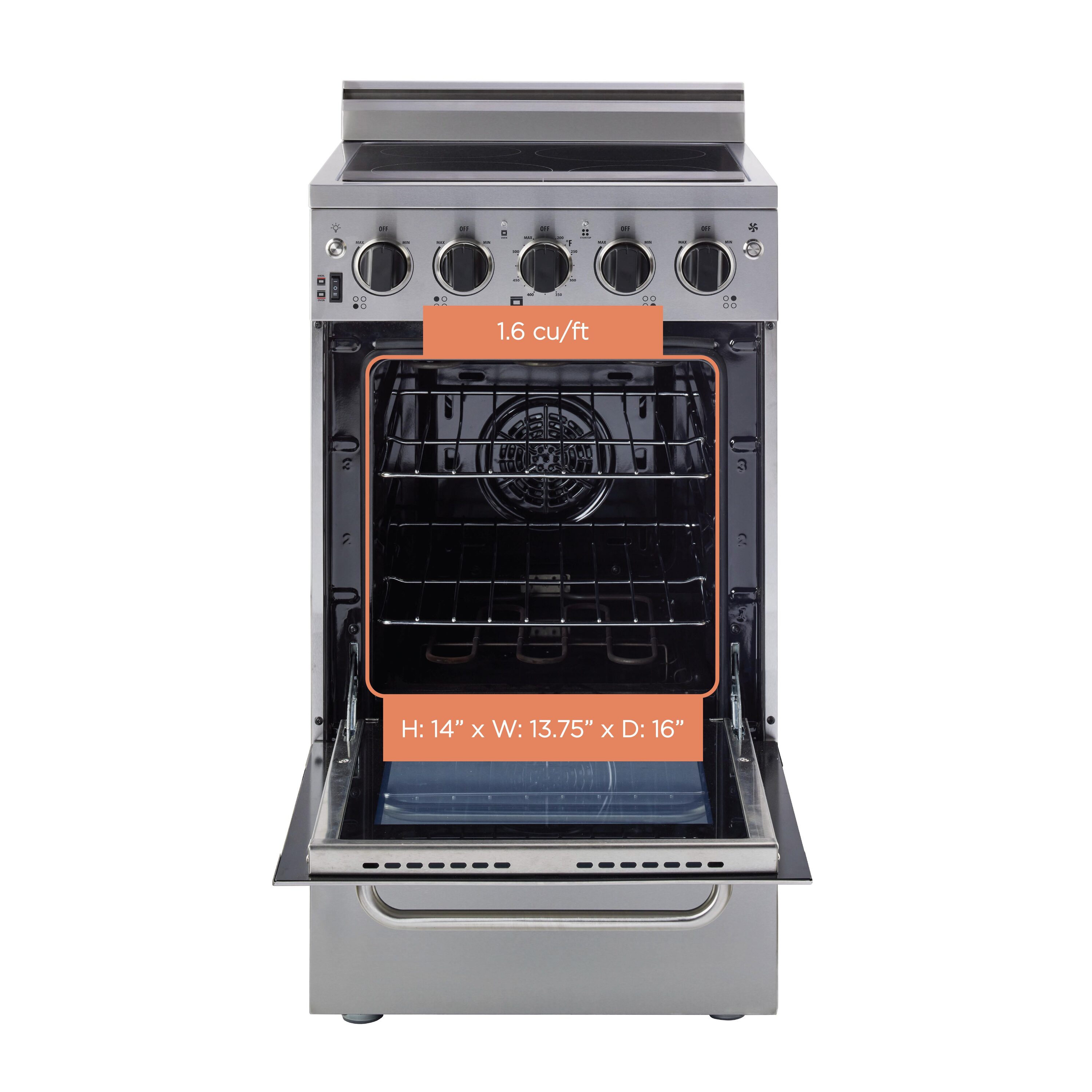 Estufa Eléctrica Independiente con Horno de Convección de 1.6 pies cúbicos y 4 quemadores de 20 pulgadas con Cubierta de Vidrio y Revestimiento WipeClean (Acero Inoxidable) - Modelo Prestige Único Prestigio UGP-20V EC1 S/S