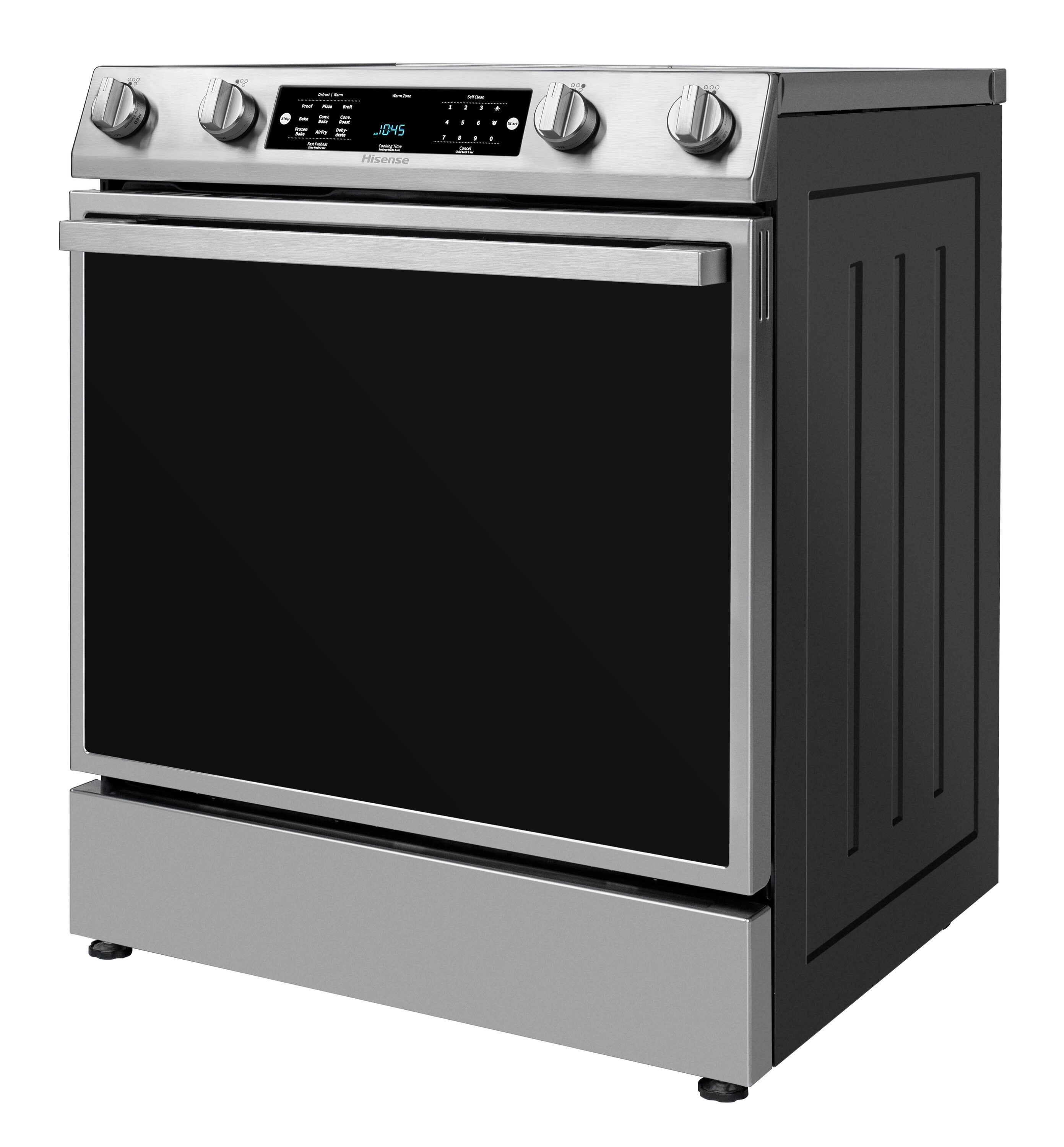 Estufa eléctrica deslizable con horno de convección y freidora de aire de 5.8 pies cúbicos, 5 quemadores y tapa de cristal de 30 pulgadas de acero inoxidable.