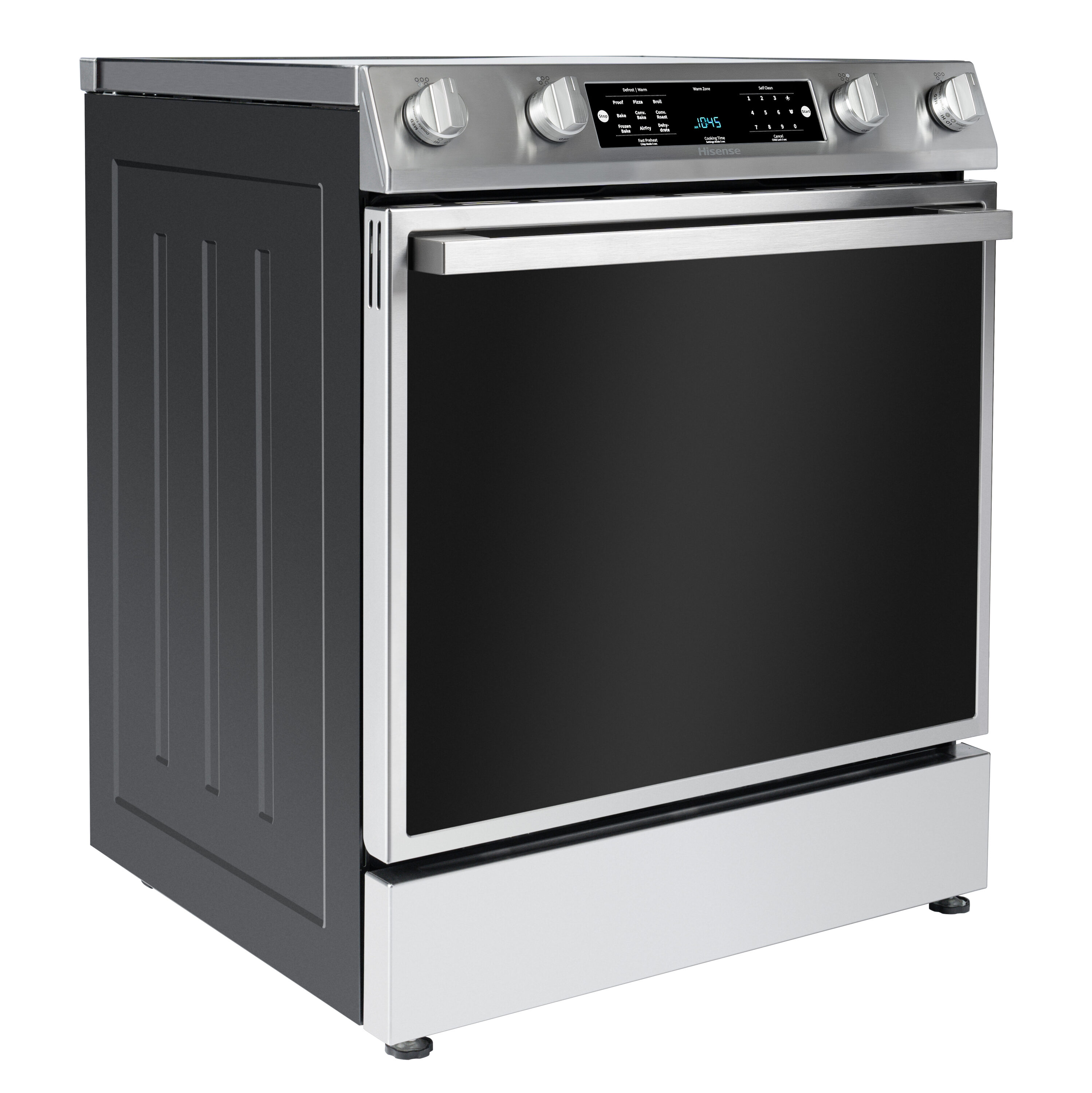 Estufa eléctrica deslizable con horno de convección y freidora de aire de 5.8 pies cúbicos, 5 quemadores y tapa de cristal de 30 pulgadas de acero inoxidable.