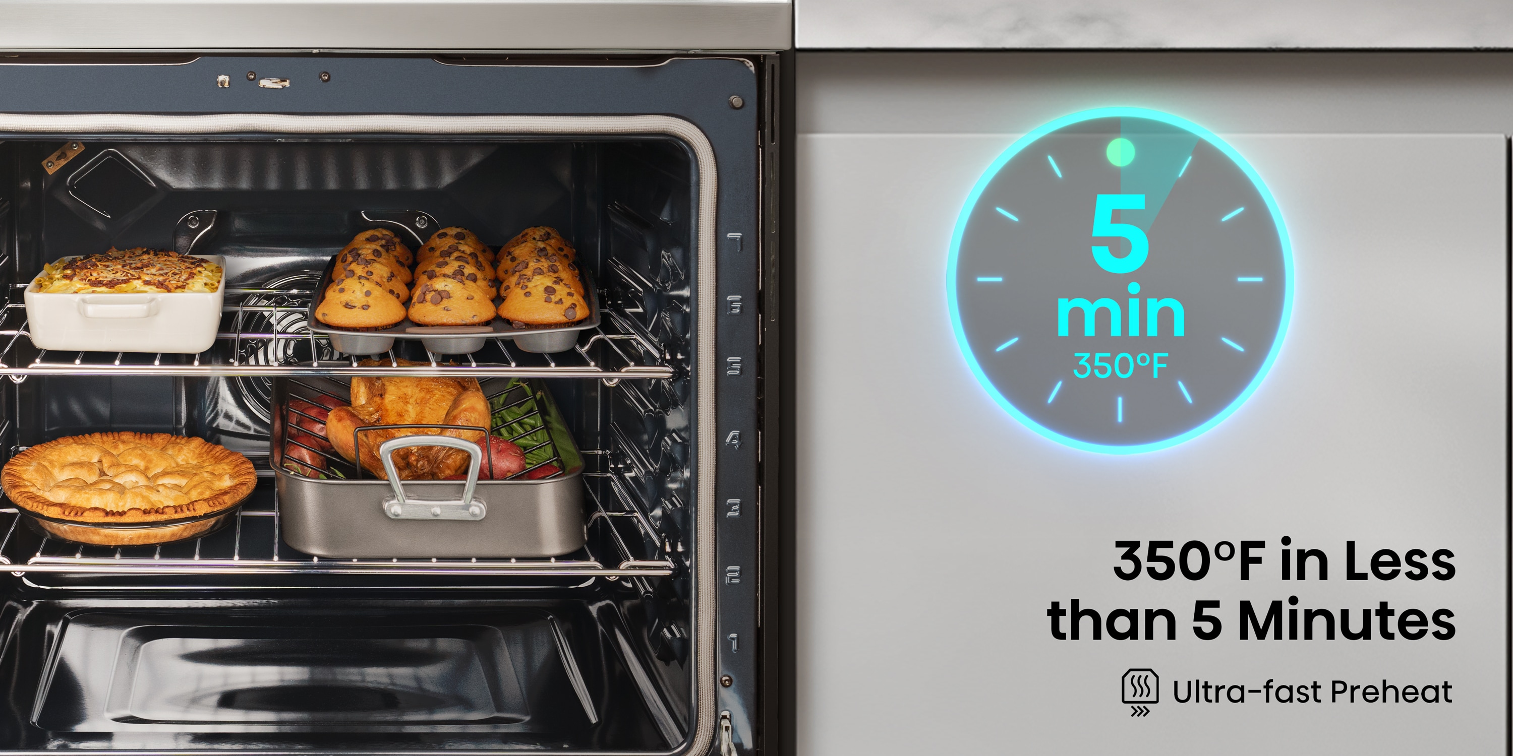Estufa eléctrica independiente con horno de convección de freír al aire de 5.8 pies cúbicos y 5 quemadores de vidrio de 30 pulgadas (acero inoxidable)