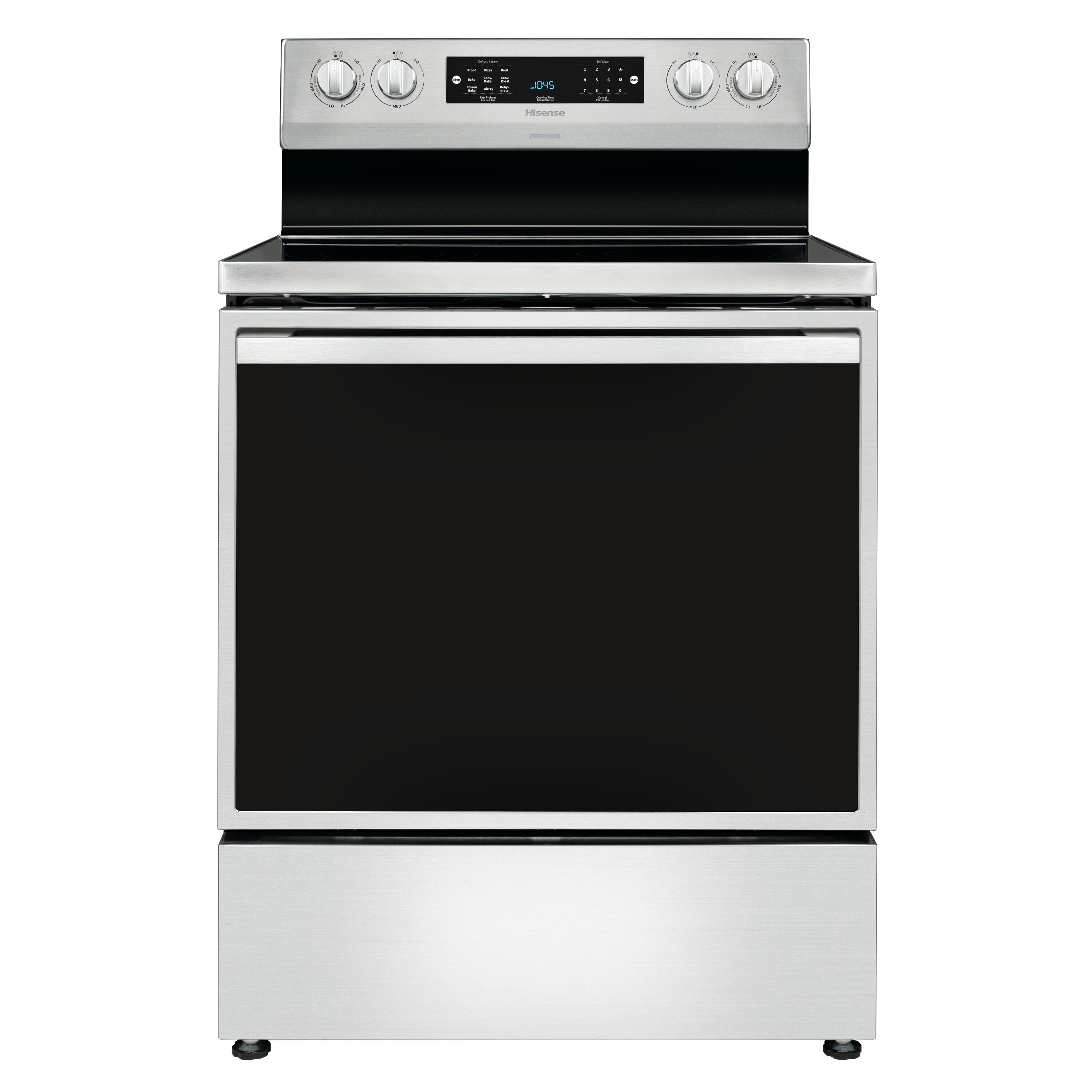 Estufa eléctrica independiente con horno de convección de freír al aire de 5.8 pies cúbicos y 5 quemadores de vidrio de 30 pulgadas (acero inoxidable)