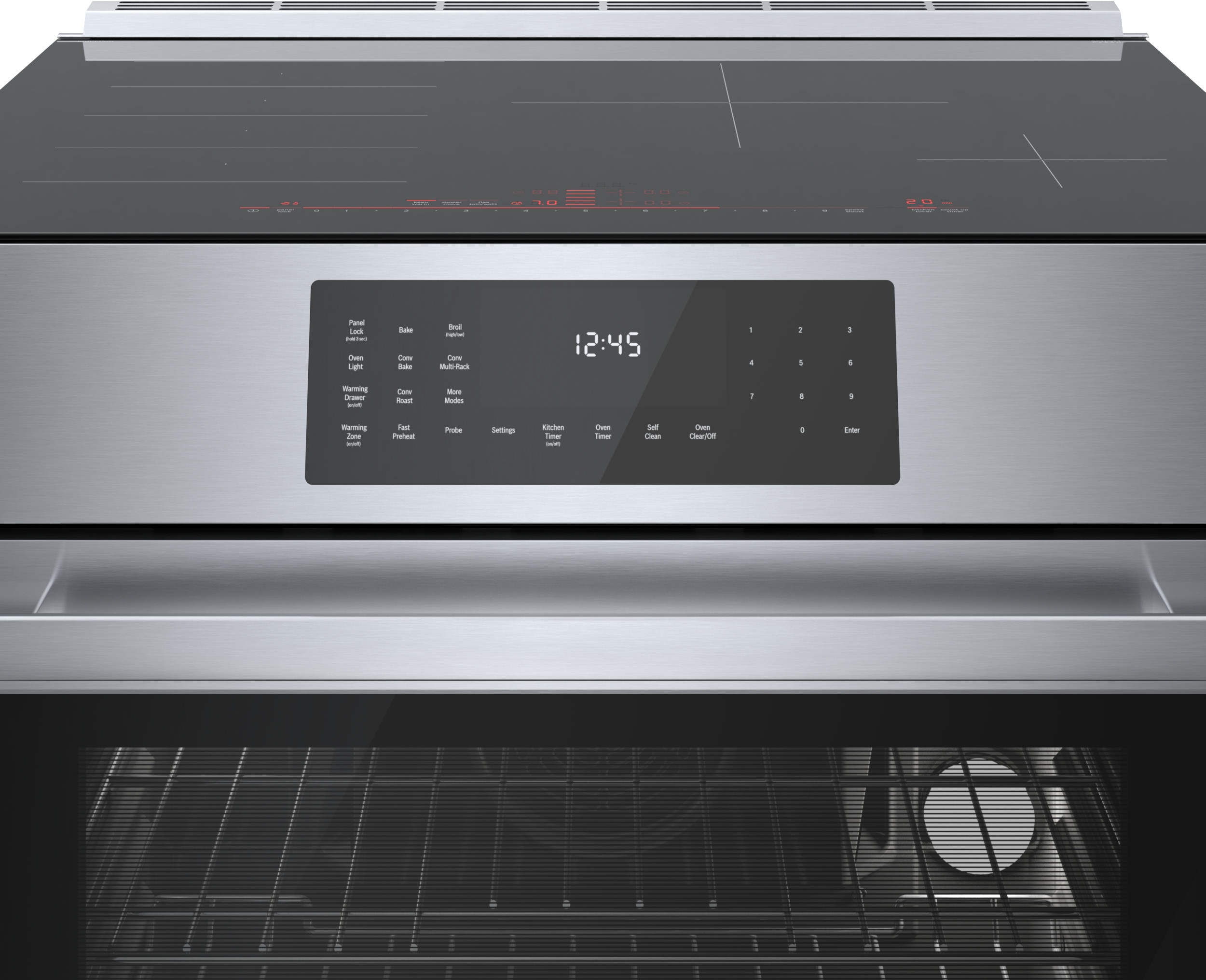 Estufa de Inducción Deslizable de 30 Pulgadas de la Serie de Referencia de Bosch con 4 Quemadores y Horno de Convección de 4.6 Pies Cúbicos (Acero Inoxidable) HIIP057U