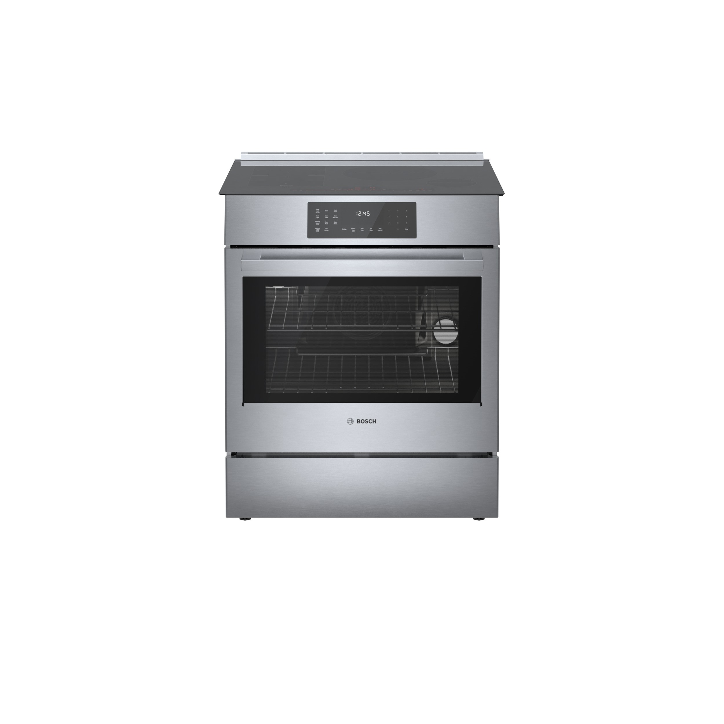 Estufa de Inducción Deslizable de 30 Pulgadas de la Serie de Referencia de Bosch con 4 Quemadores y Horno de Convección de 4.6 Pies Cúbicos (Acero Inoxidable) HIIP057U