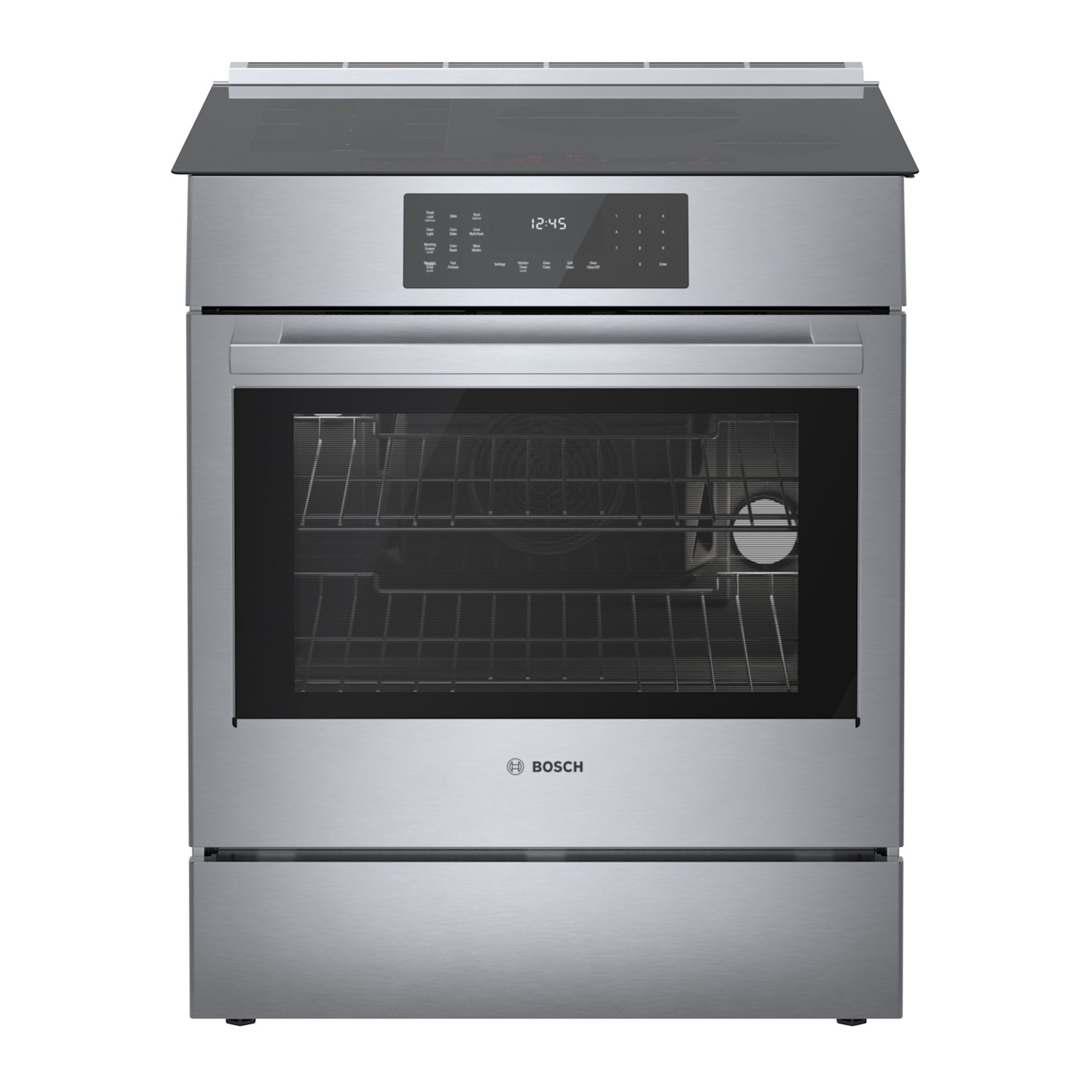 Estufa de Inducción Deslizable de 30 Pulgadas de la Serie de Referencia de Bosch con 4 Quemadores y Horno de Convección de 4.6 Pies Cúbicos (Acero Inoxidable) HIIP057U