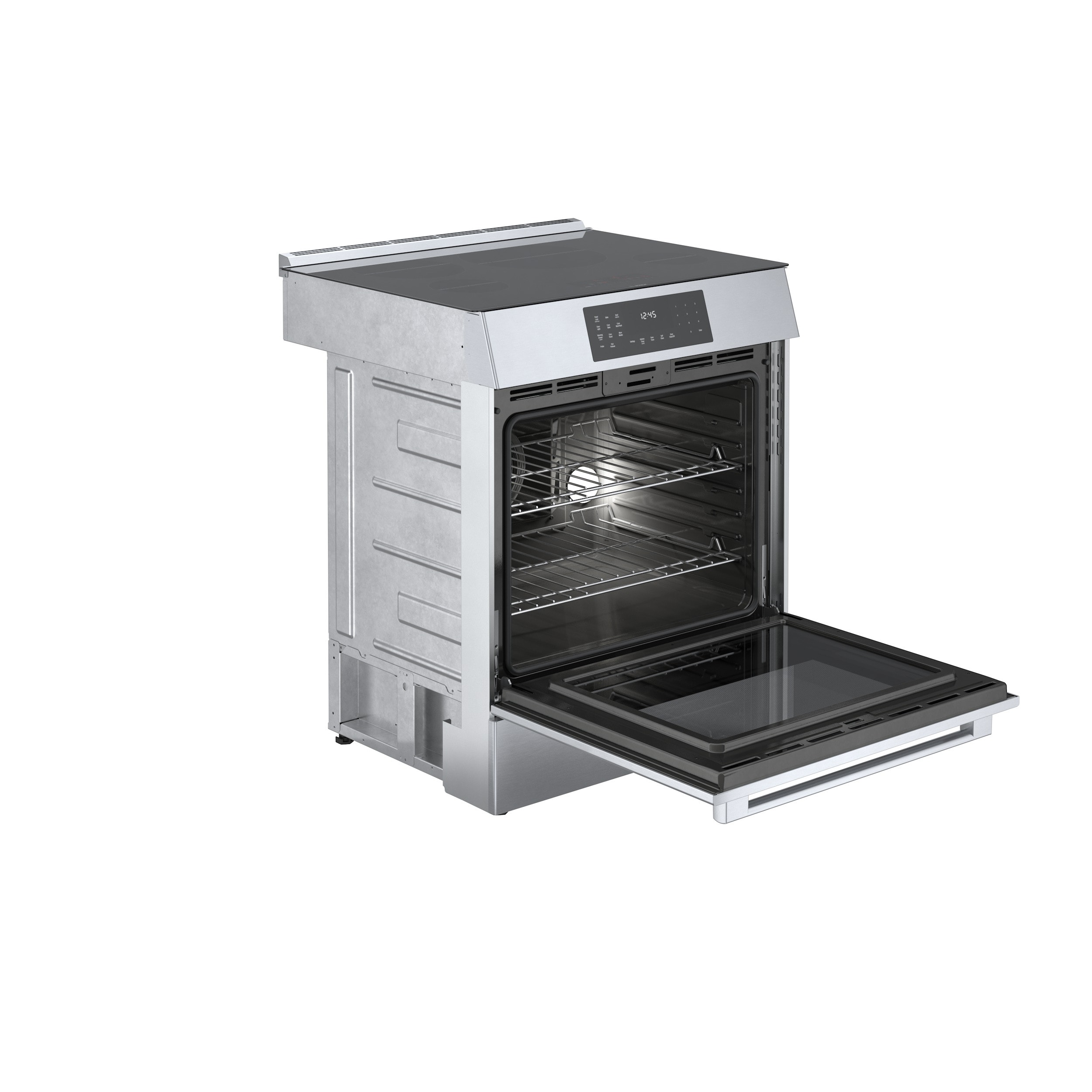Cocina de inducción deslizable de un solo rango con horno de convección de la serie 800 de Bosch, 4 quemadores de 30 pulgadas y 4.6 pies cúbicos (acero inoxidable) HII8057U